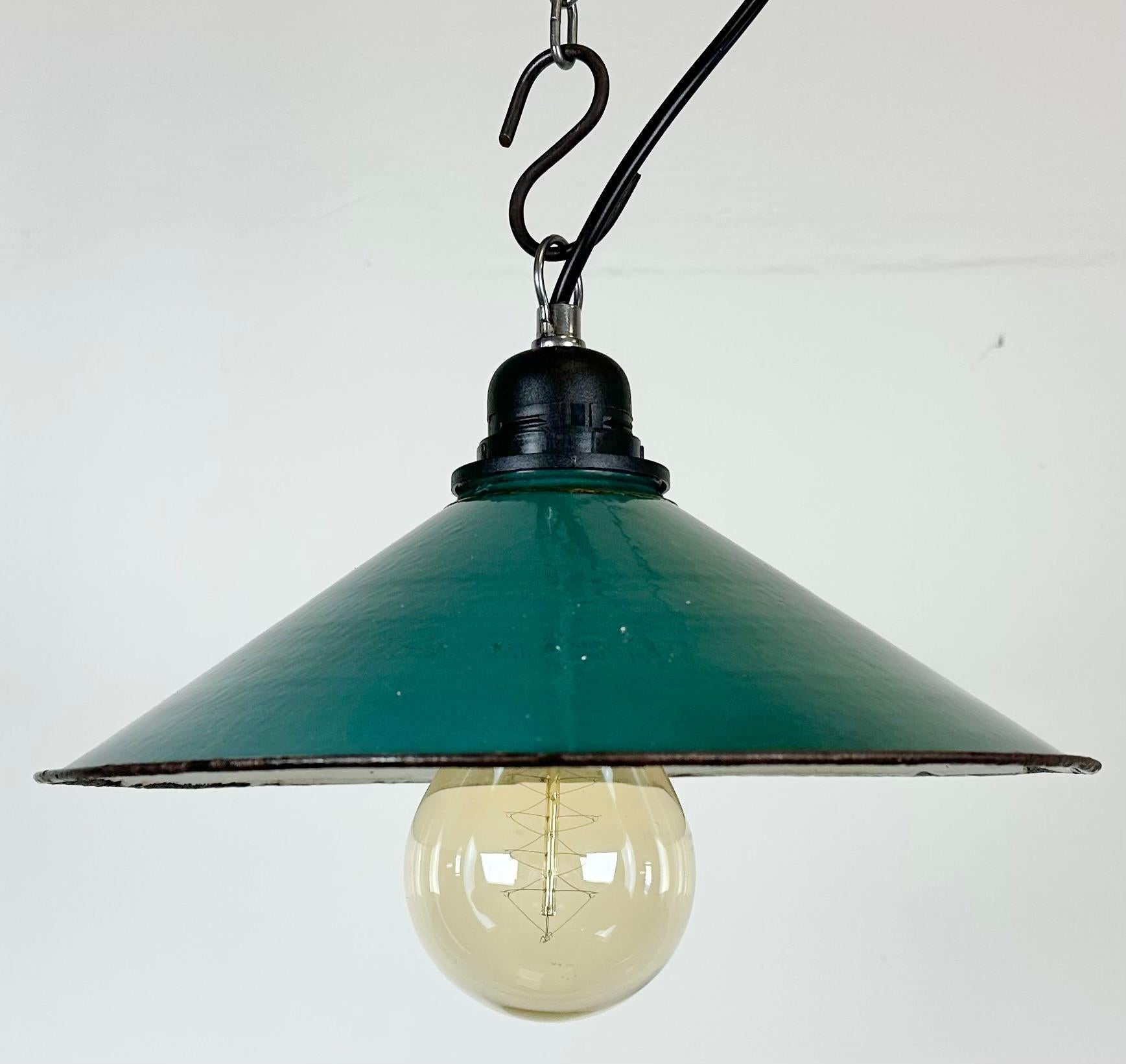 Polish Industrial Green Enamel Factory Pendant Lamp, 1960s For Sale