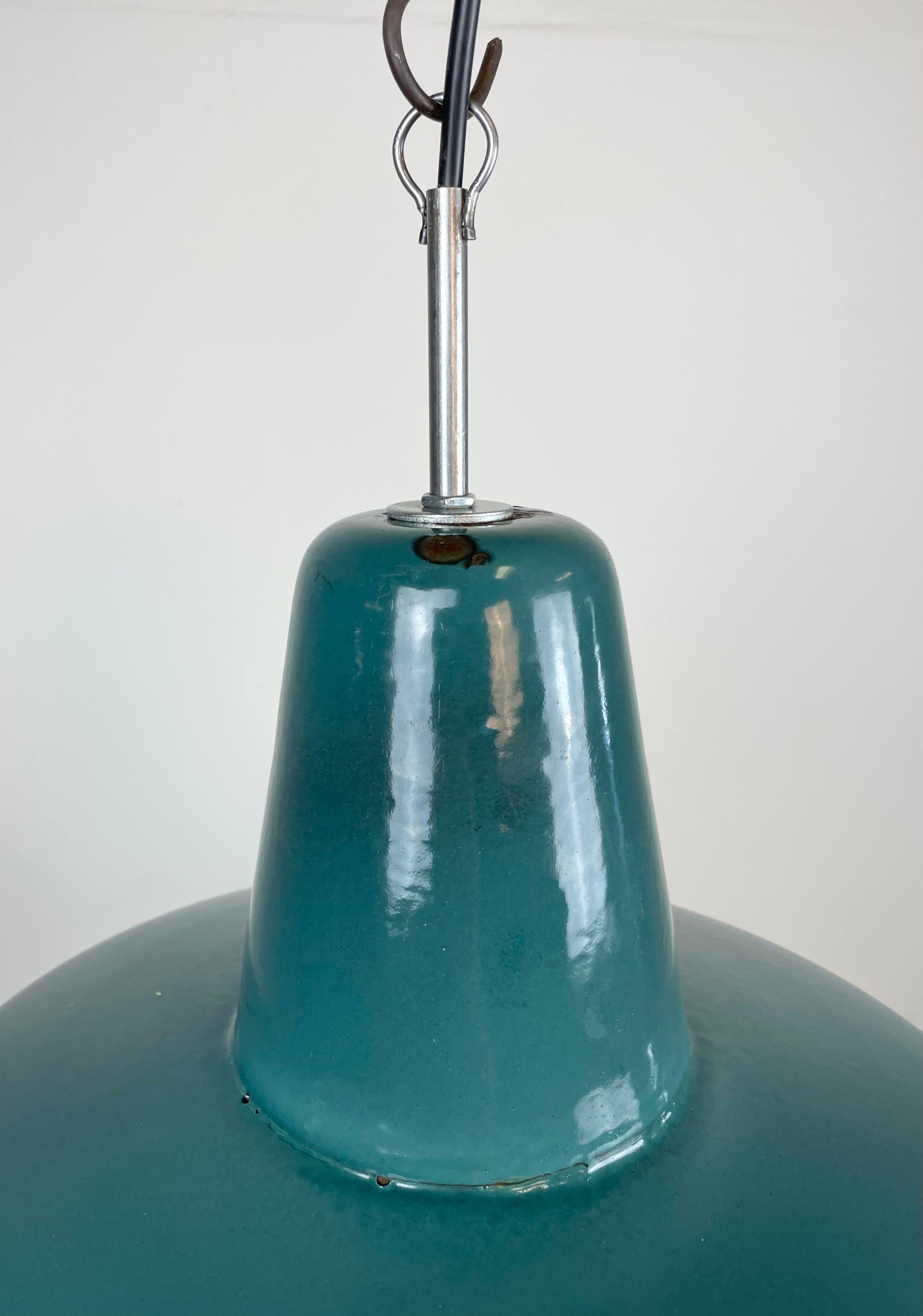 Polish  Industrial Green Enamel Factory Pendant Lamp, 1960s For Sale