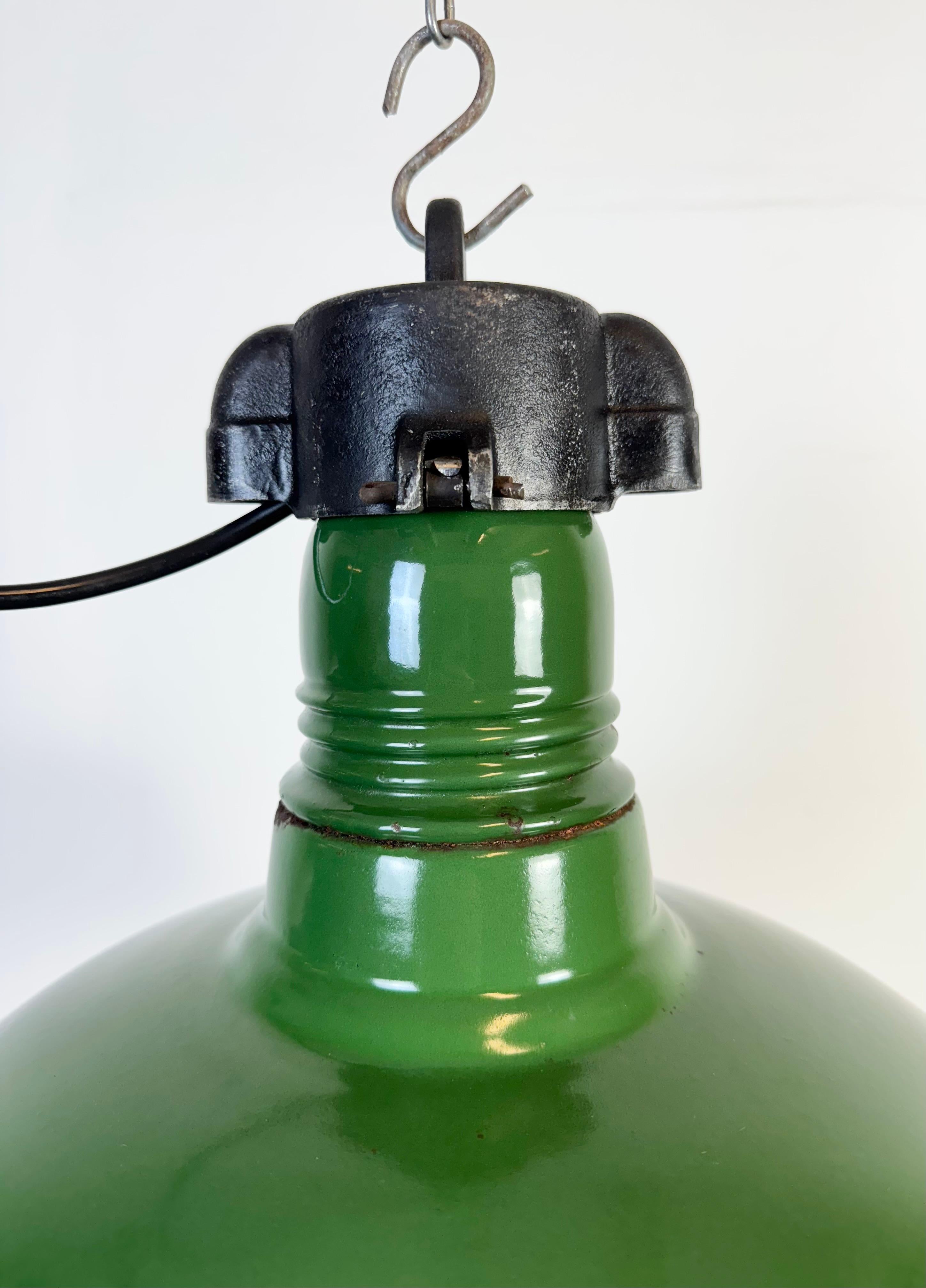 Cast Industrial Green Enamel Factory Pendant Lamp, 1960s For Sale