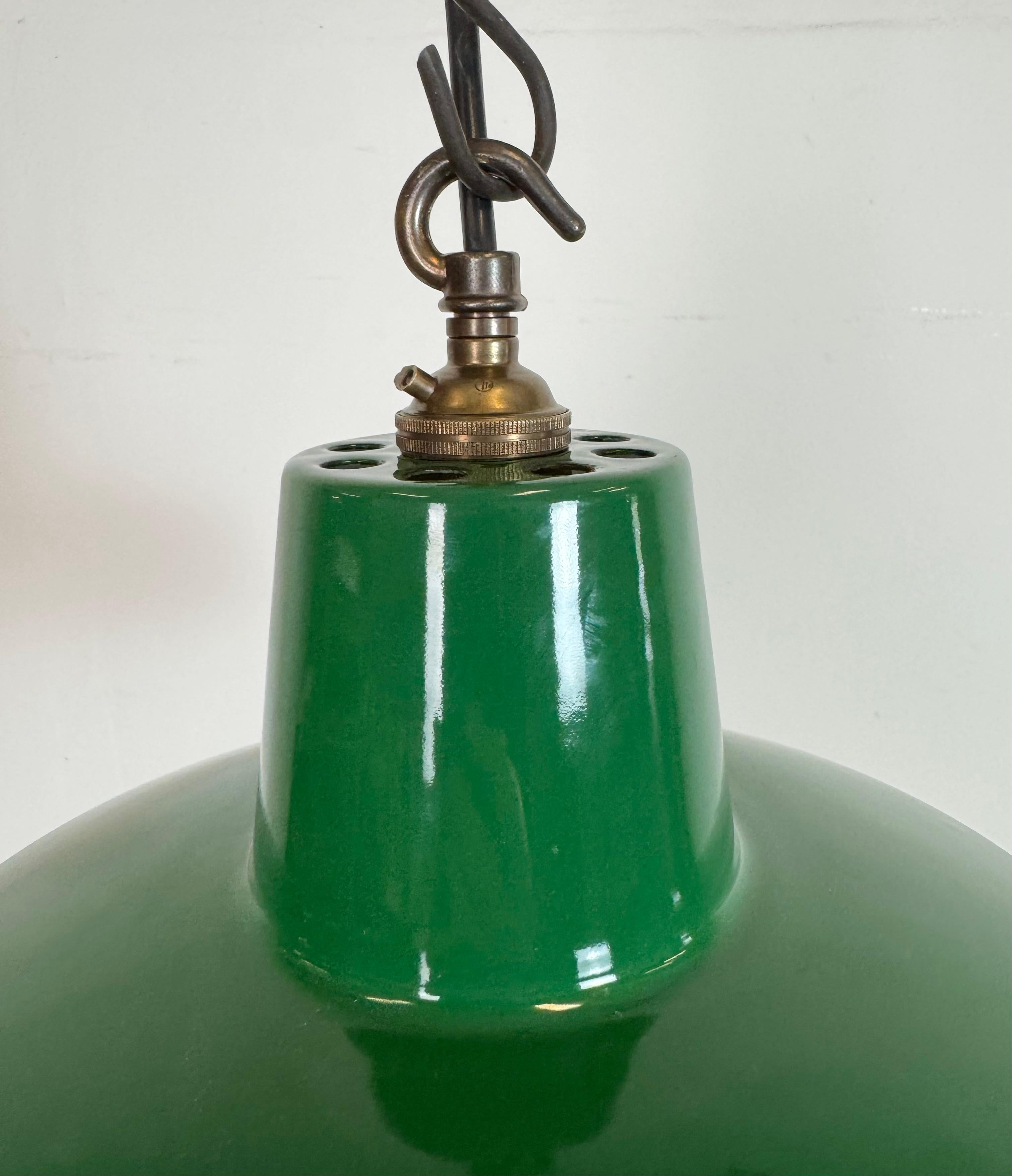 Industrial Green Enamel Factory Pendant Lamp , 1960s In Good Condition For Sale In Kojetice, CZ