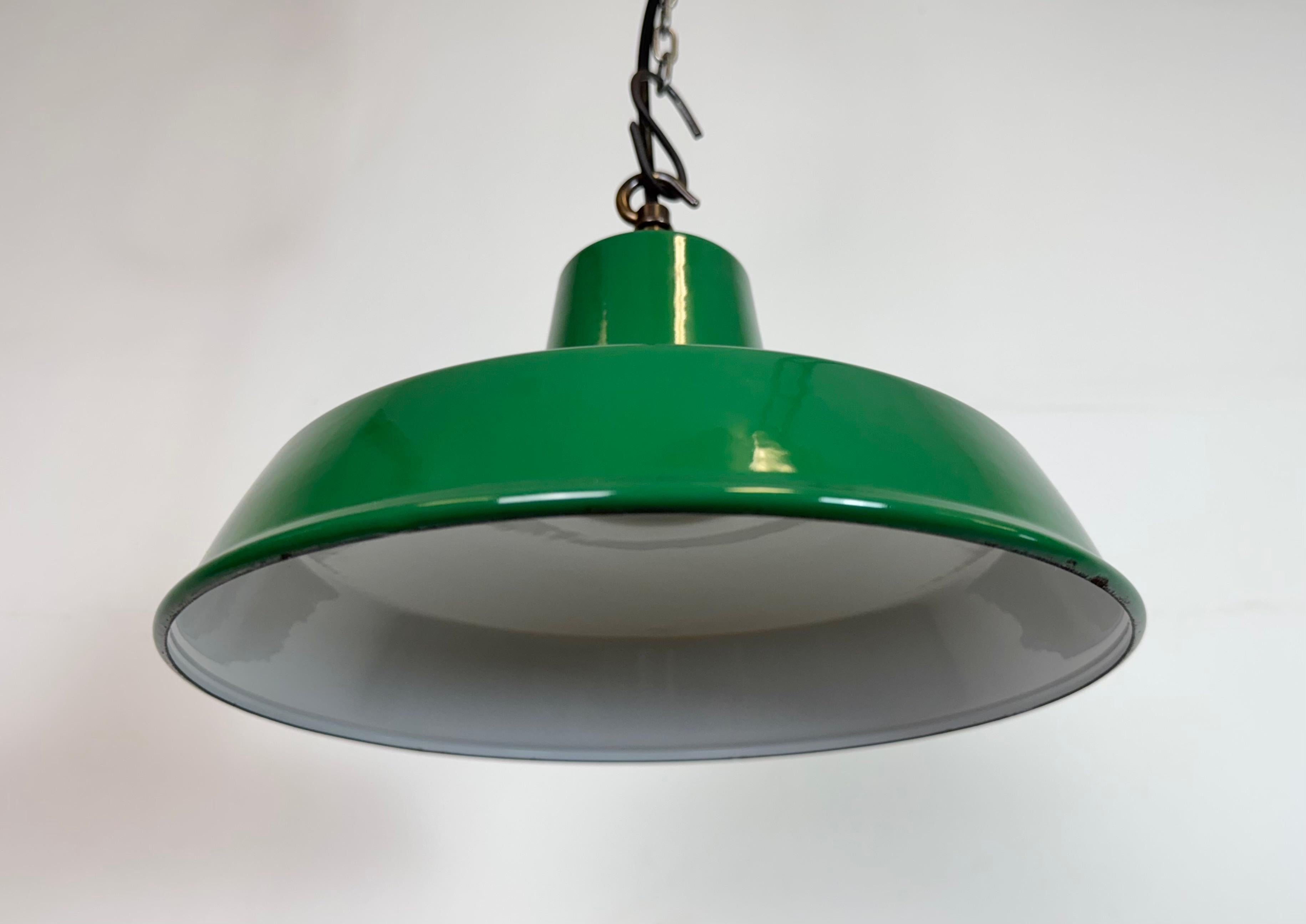 Brass Industrial Green Enamel Factory Pendant Lamp , 1960s For Sale