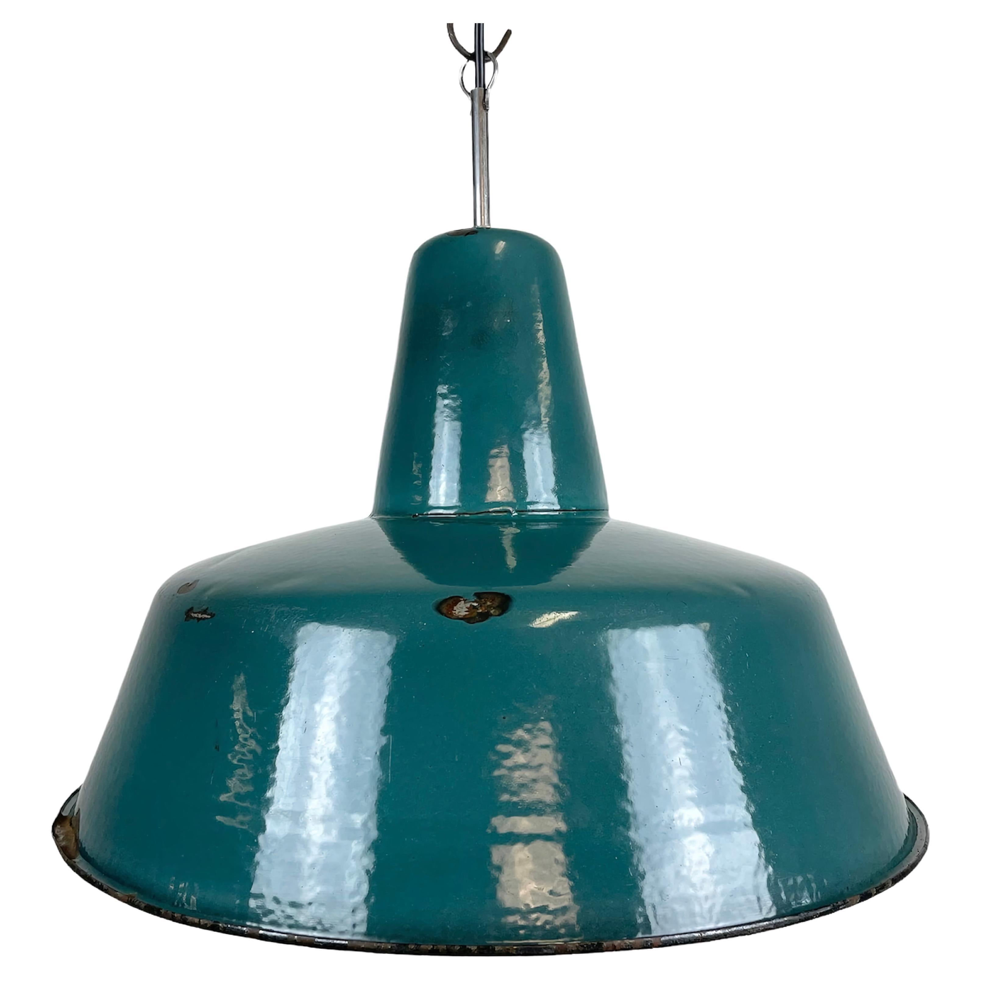  Industrial Green Enamel Factory Pendant Lamp, 1960s For Sale