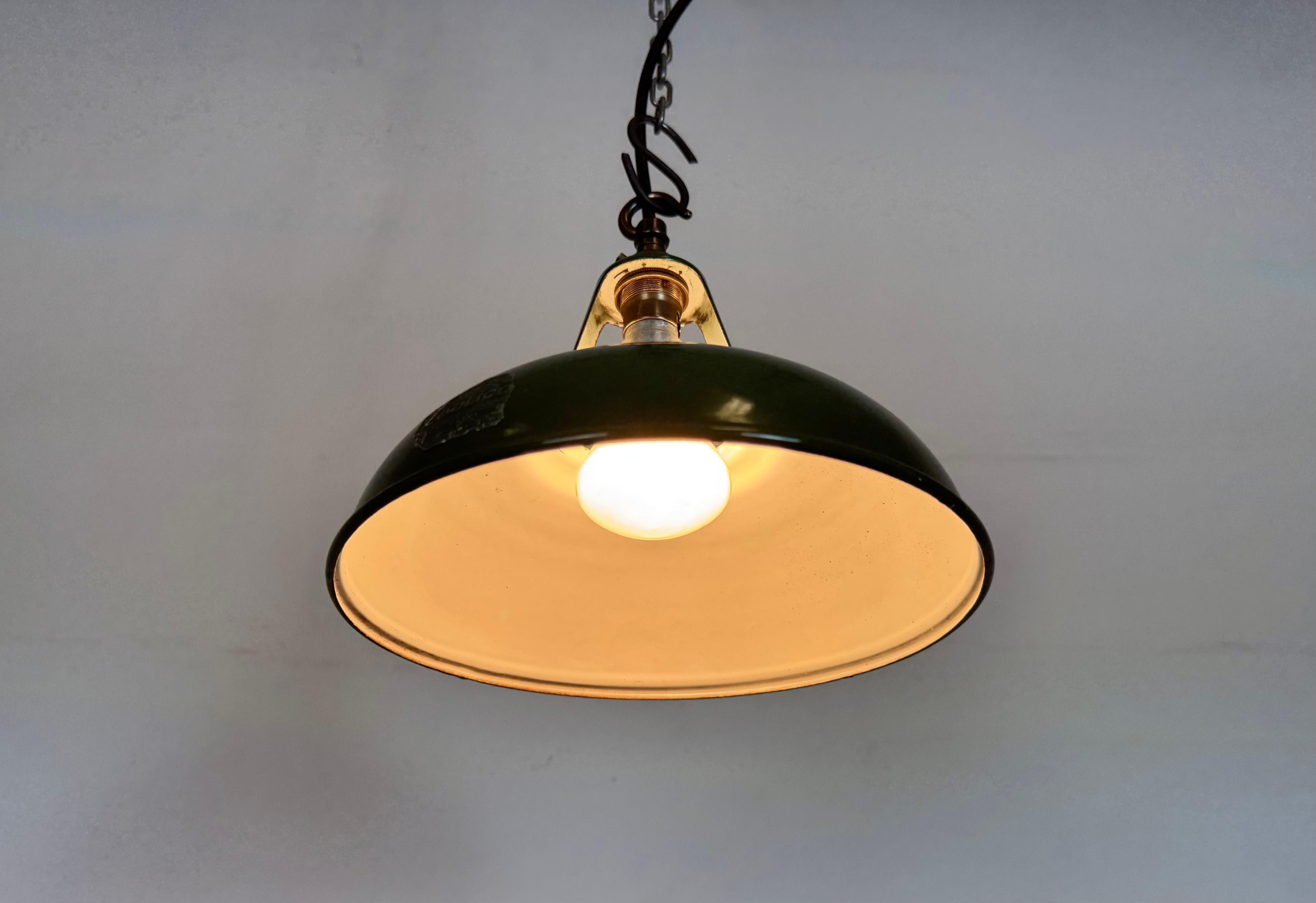 Industrial Green Enamel Factory Pendant Lamp from Coolicon, 1950s For Sale 5