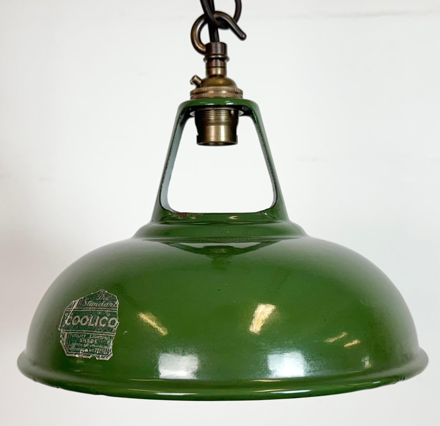 British Industrial Green Enamel Factory Pendant Lamp from Coolicon, 1950s For Sale