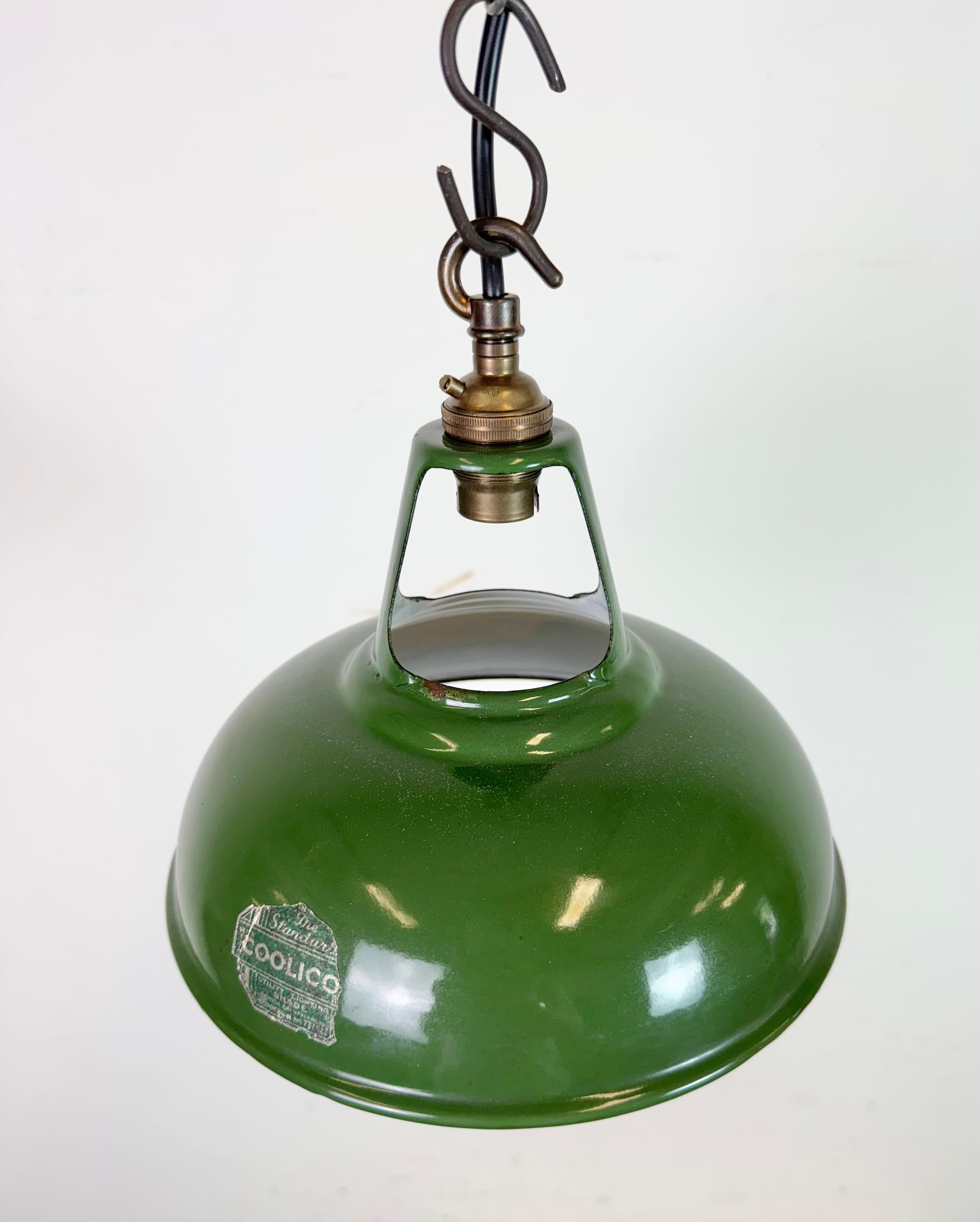 Brass Industrial Green Enamel Factory Pendant Lamp from Coolicon, 1950s For Sale