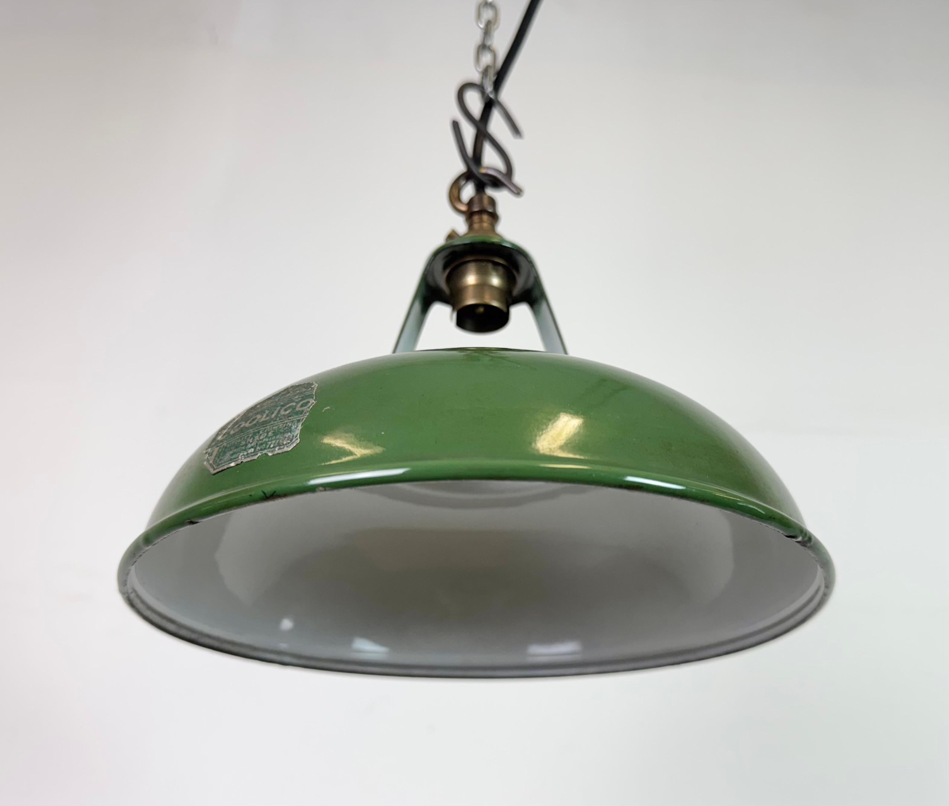 Industrial Green Enamel Factory Pendant Lamp from Coolicon, 1950s For Sale 2