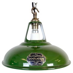 Lámpara colgante industrial de fábrica de esmalte verde de Coolicon, años 50