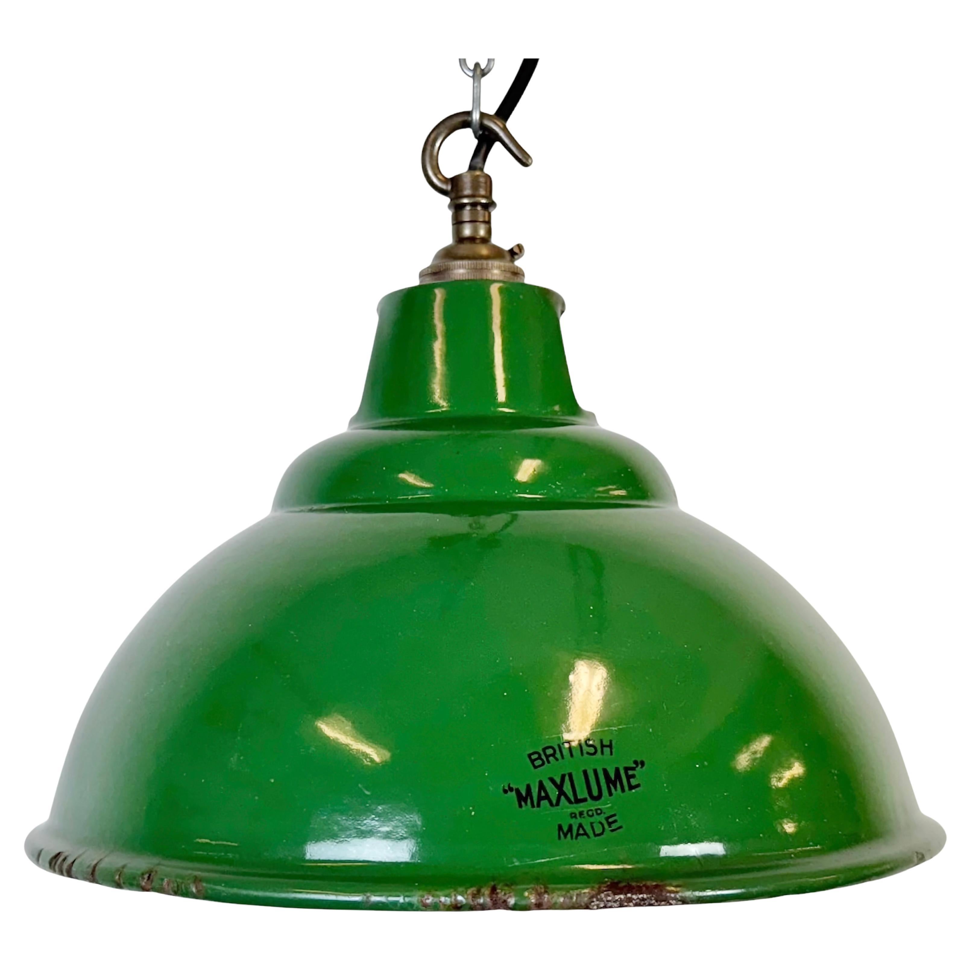 Industrial Green Enamel Factory Pendant Lamp from Maxlume, 1960s