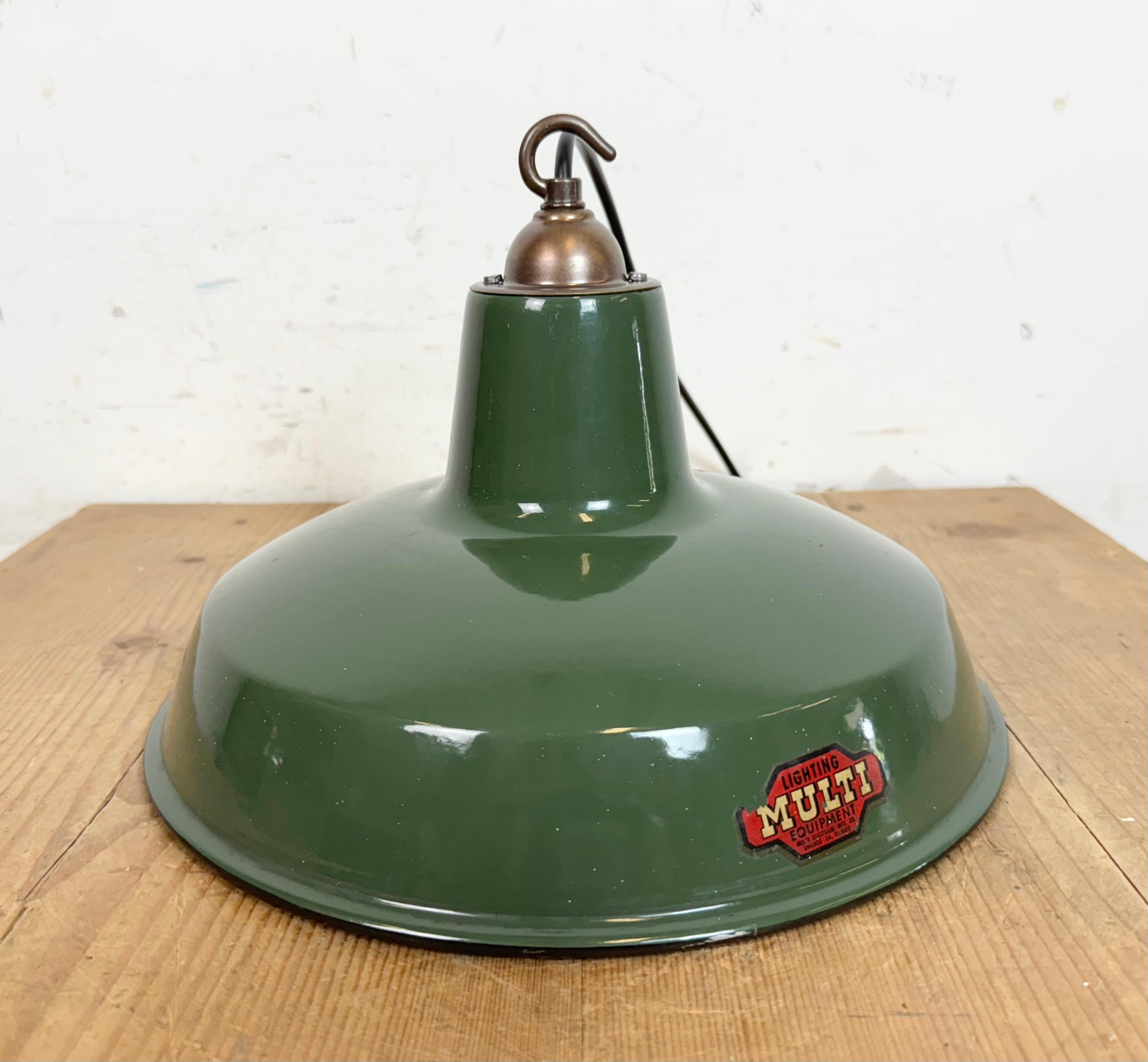 Industrial Green Enamel Factory Pendant Lamp from Multi Electrical Co., 1960s For Sale 7