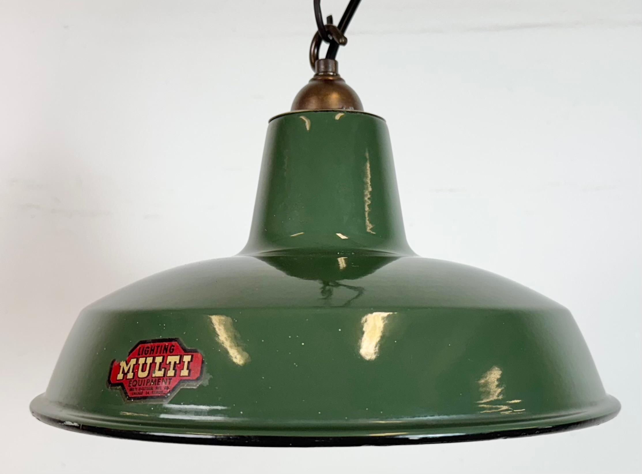 American Industrial Green Enamel Factory Pendant Lamp from Multi Electrical Co., 1960s For Sale