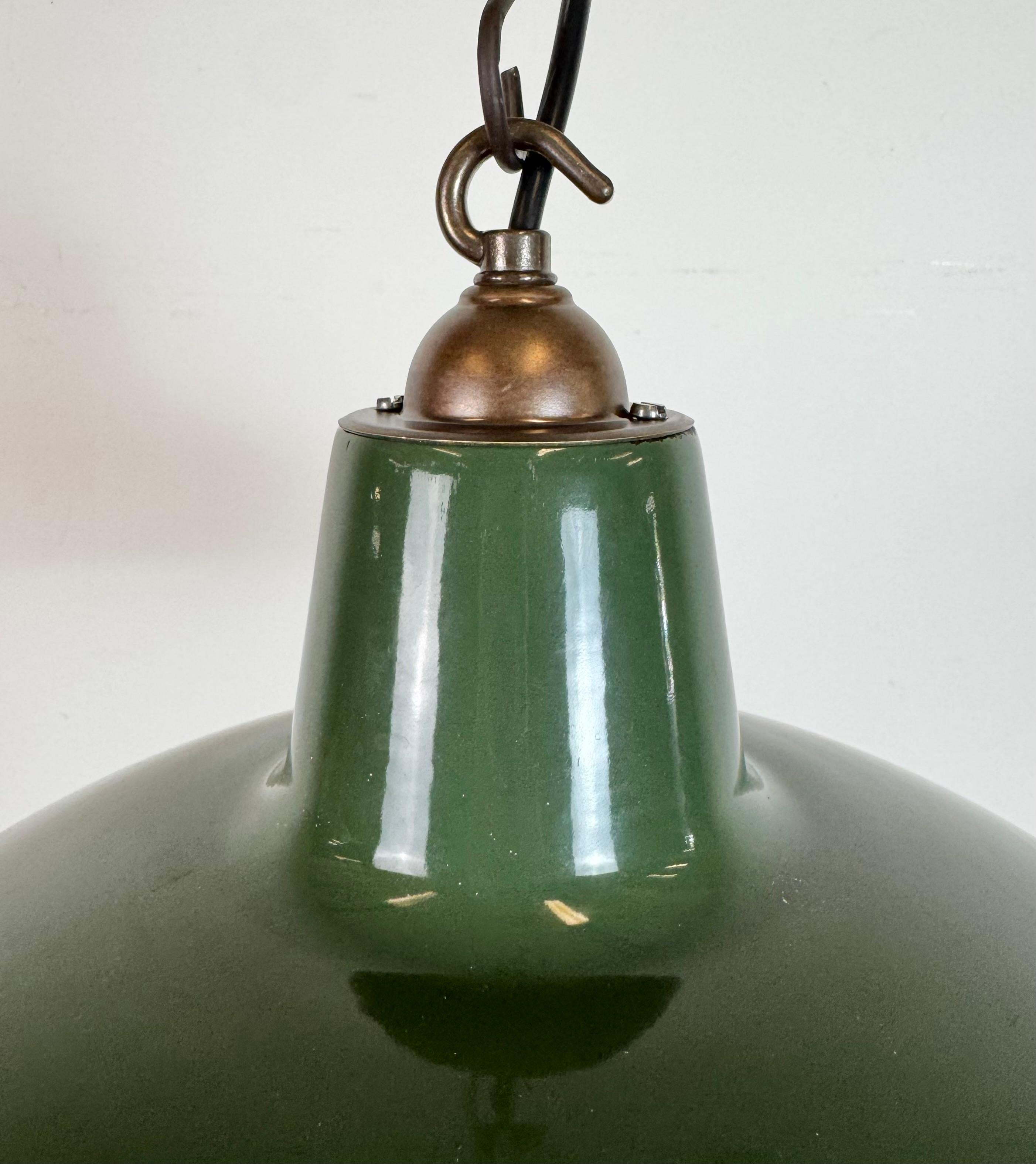 Industrial Green Enamel Factory Pendant Lamp from Multi Electrical Co., 1960s In Good Condition For Sale In Kojetice, CZ