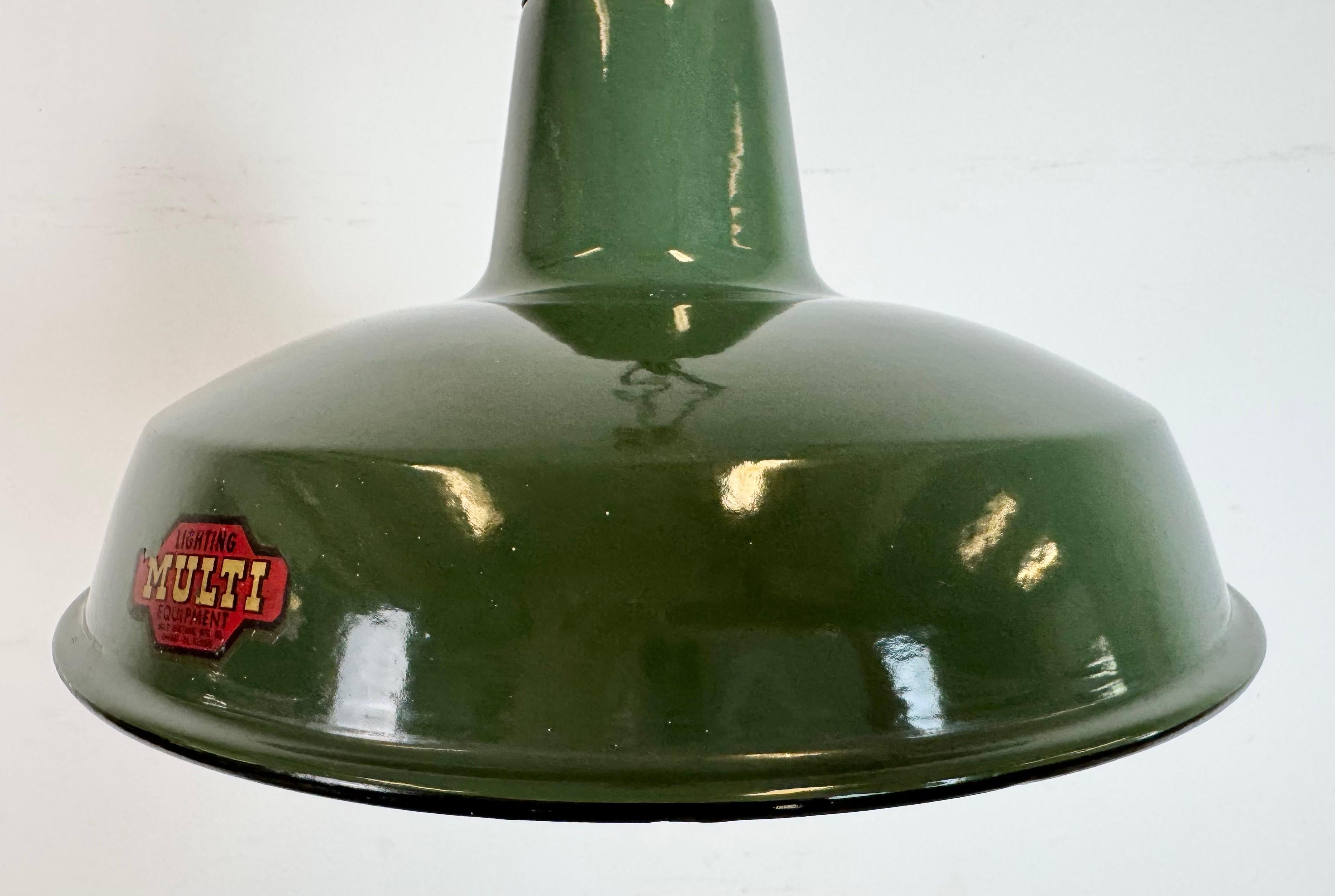 Industrial Green Enamel Factory Pendant Lamp from Multi Electrical Co., 1960s For Sale 1