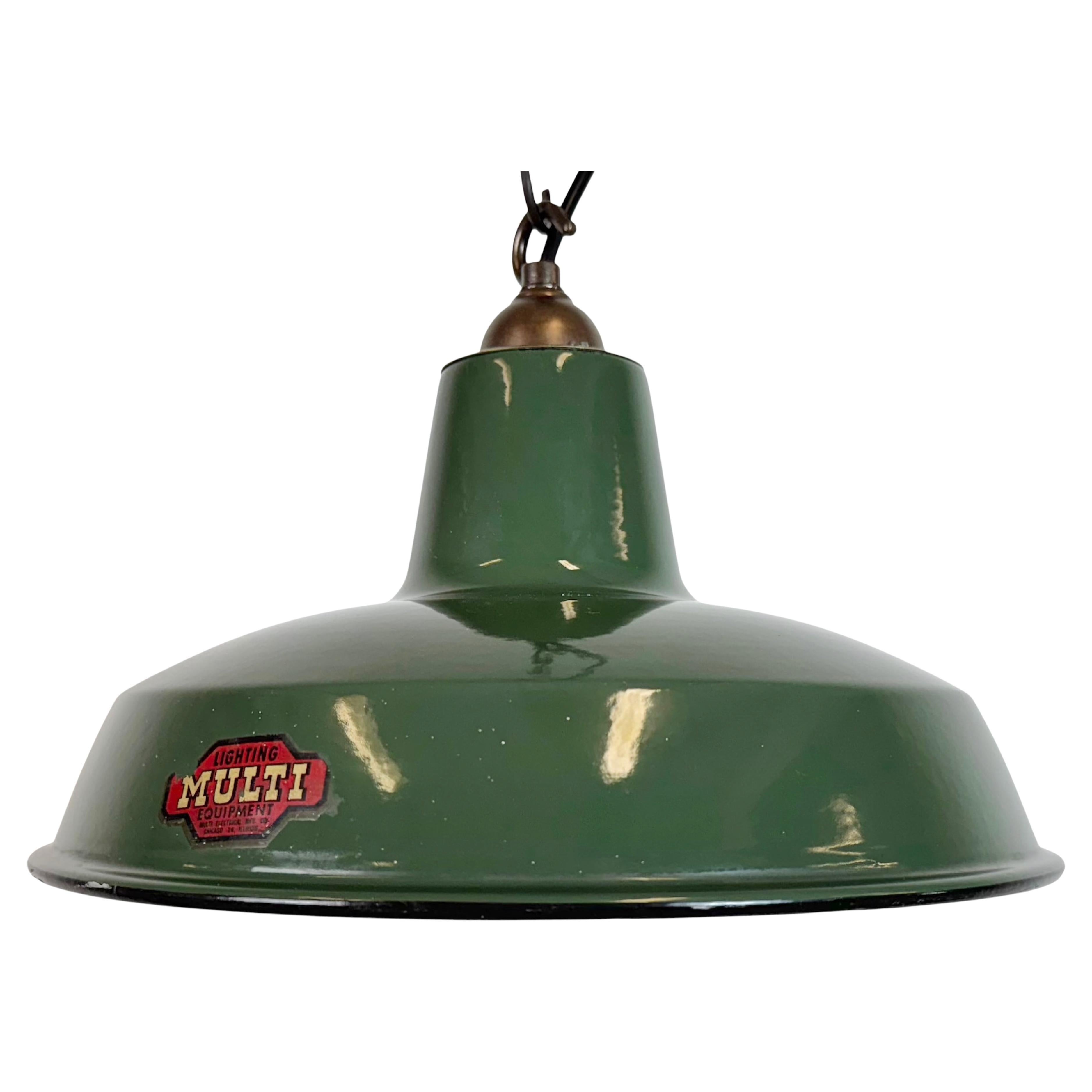 Industrial Green Enamel Factory Pendant Lamp from Multi Electrical Co., 1960s For Sale