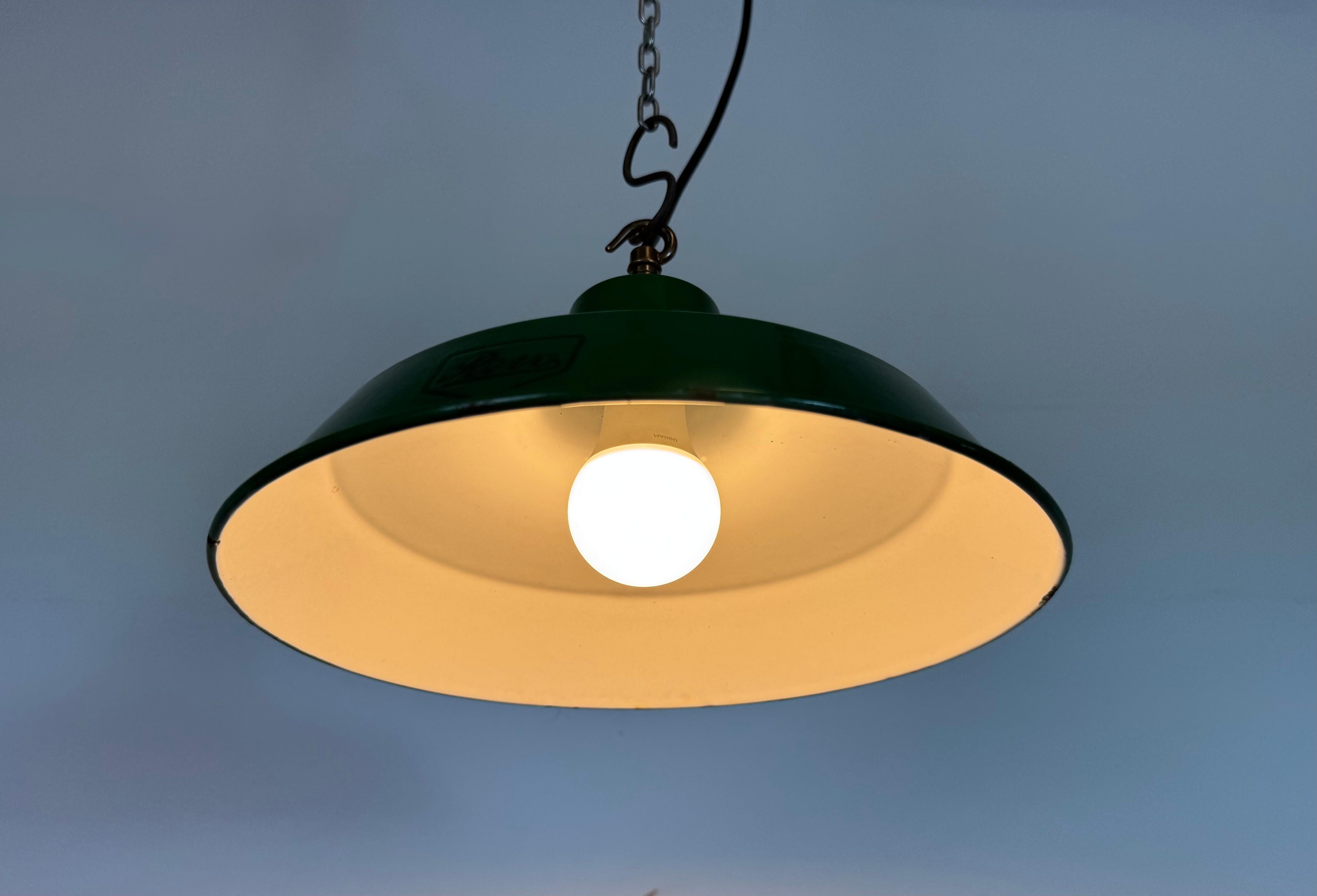 Industrial Green Enamel Factory Pendant Lamp from Revo, 1950s For Sale 4