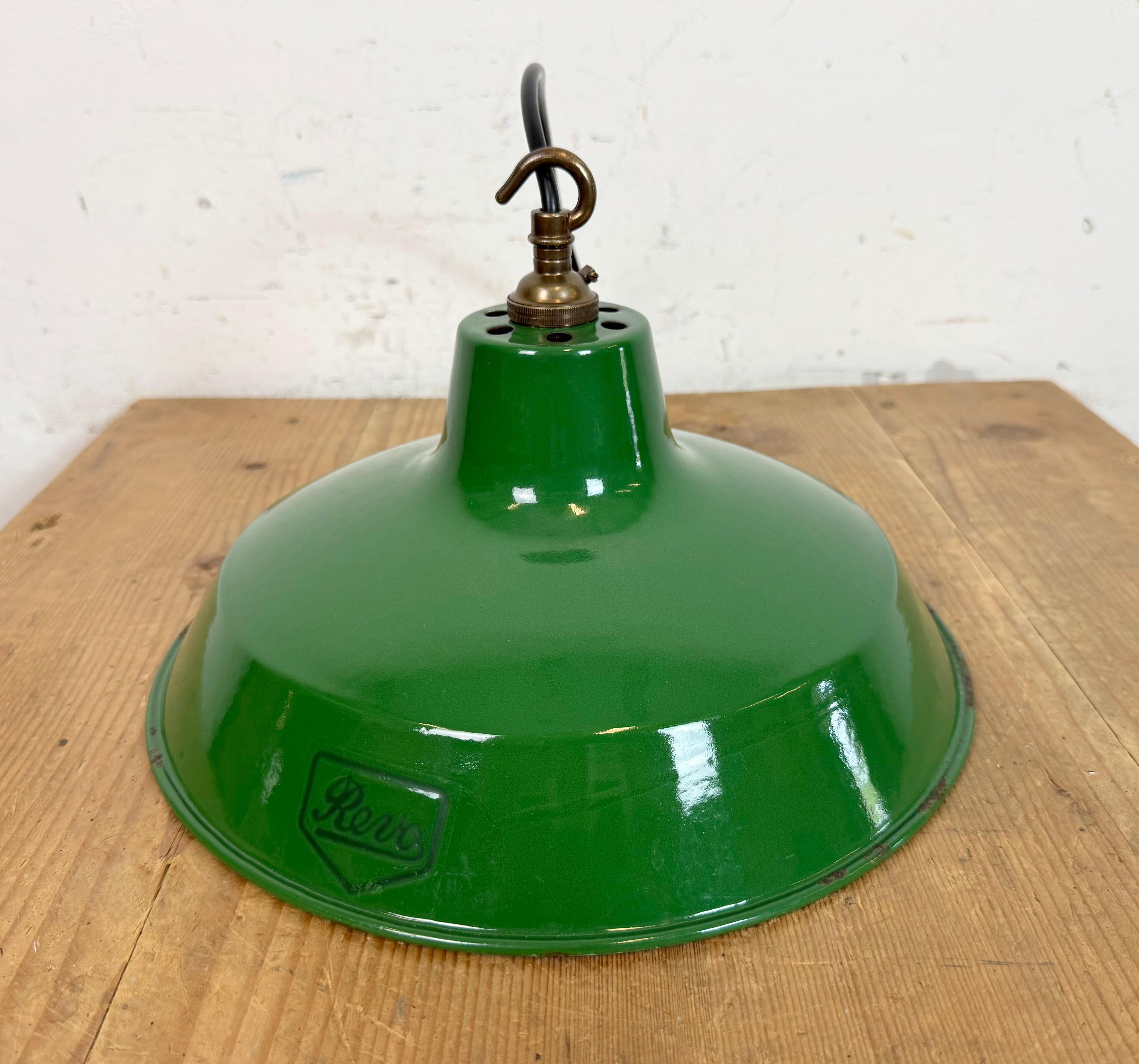 Industrial Green Enamel Factory Pendant Lamp from Revo, 1950s For Sale 6