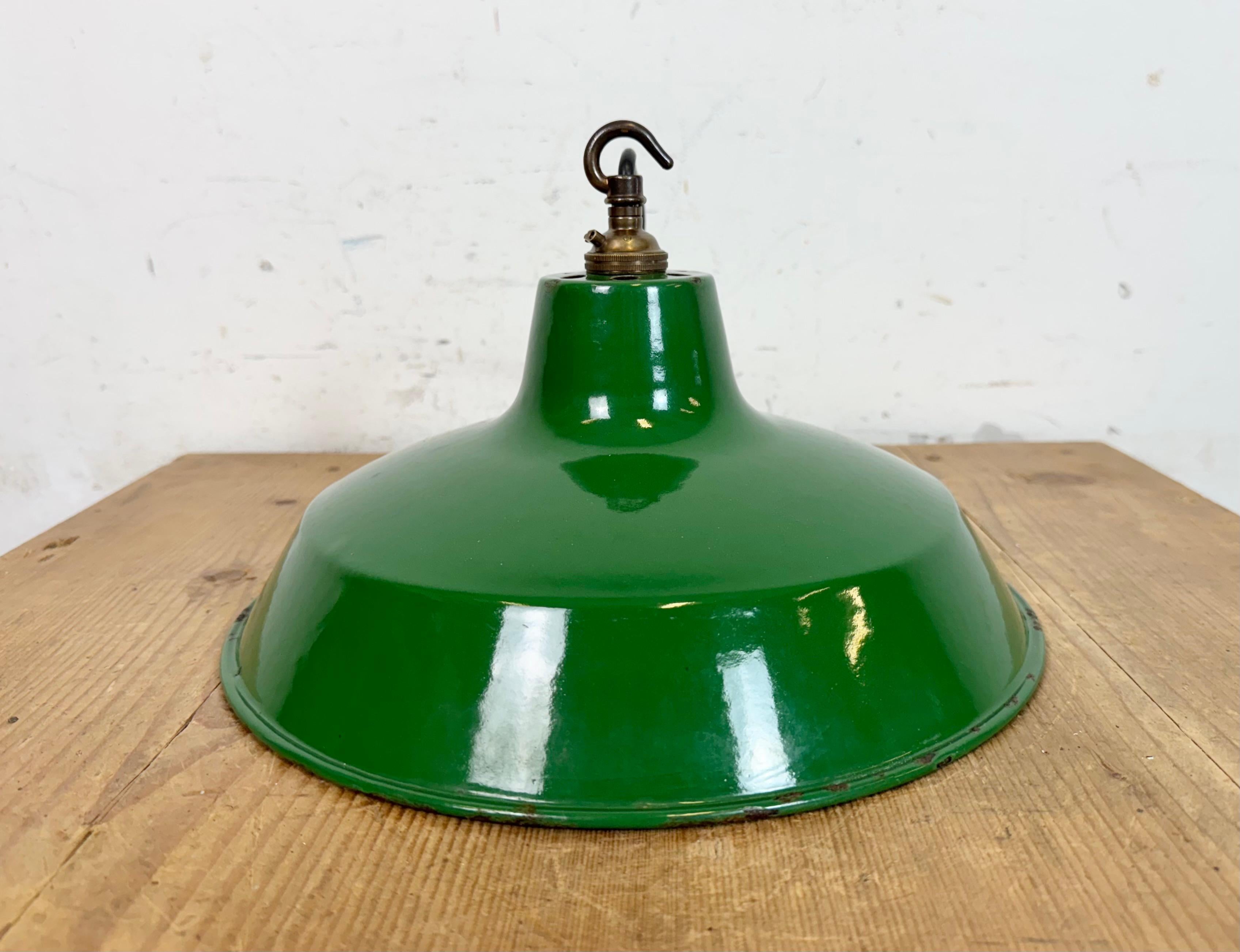 Industrial Green Enamel Factory Pendant Lamp from Revo, 1950s For Sale 9