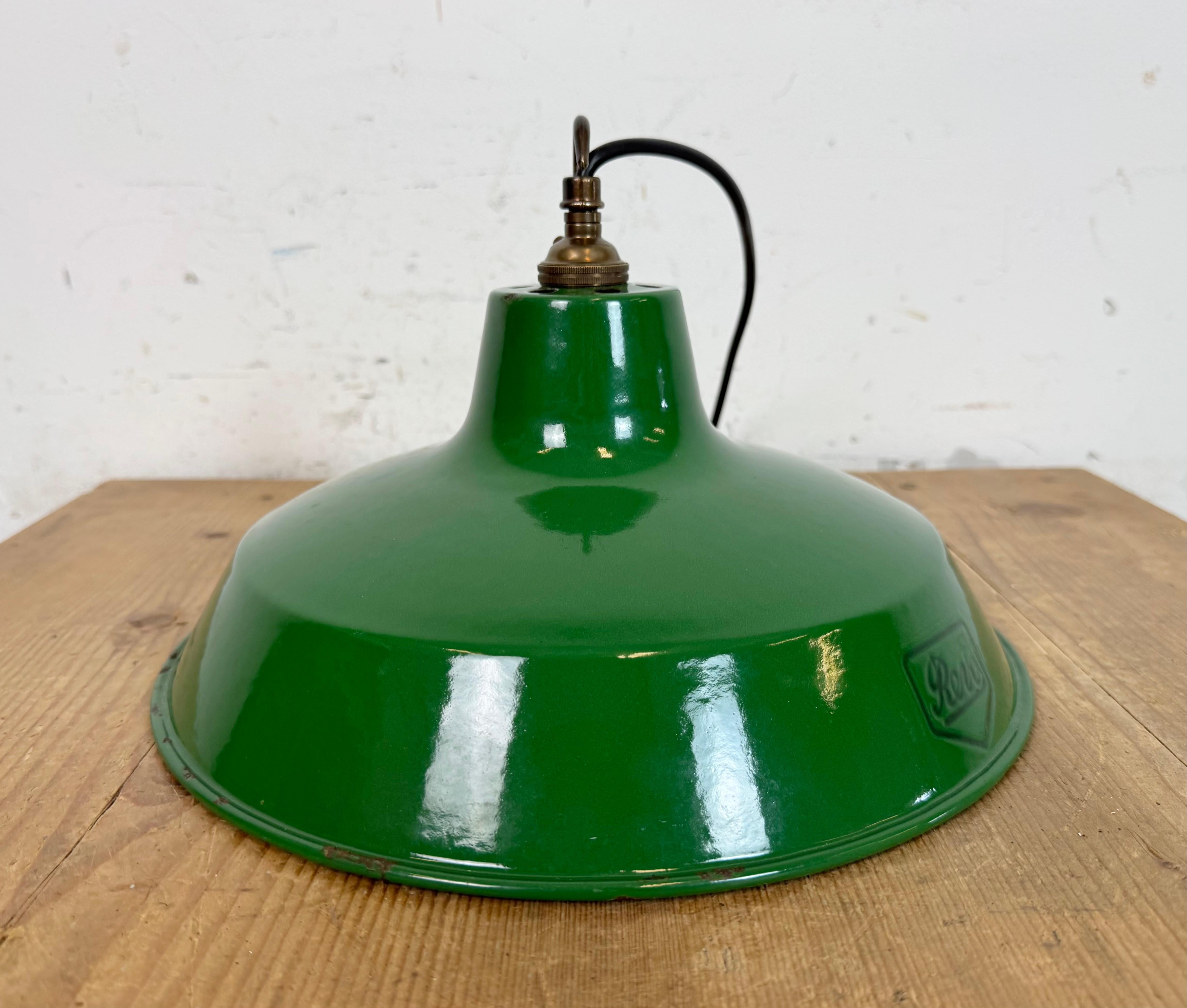 Industrial Green Enamel Factory Pendant Lamp from Revo, 1950s For Sale 11