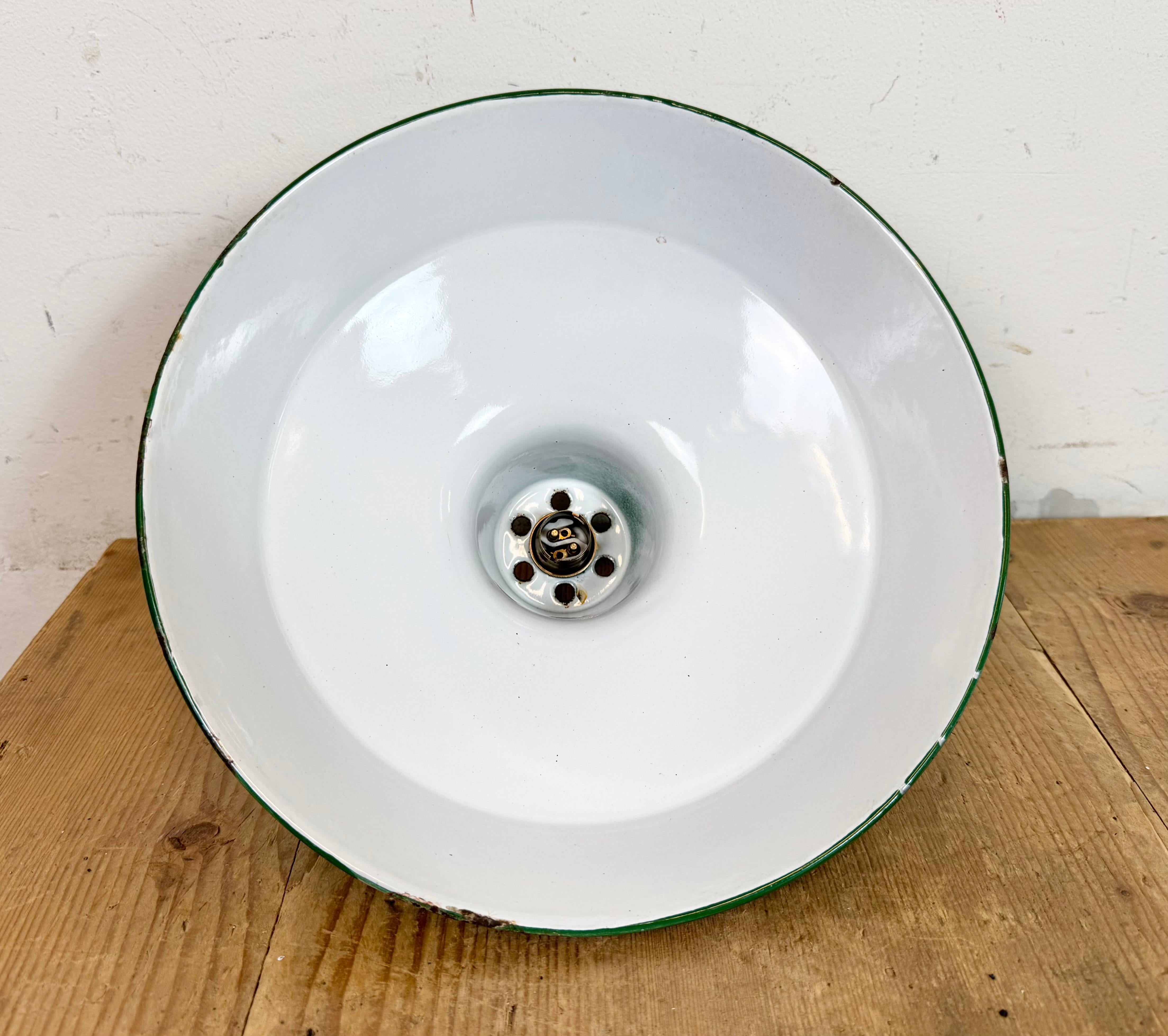 Industrial Green Enamel Factory Pendant Lamp from Revo, 1950s For Sale 12