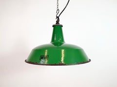 Industrial Green Enamel Factory Pendant Lamp from Revo, 1950s