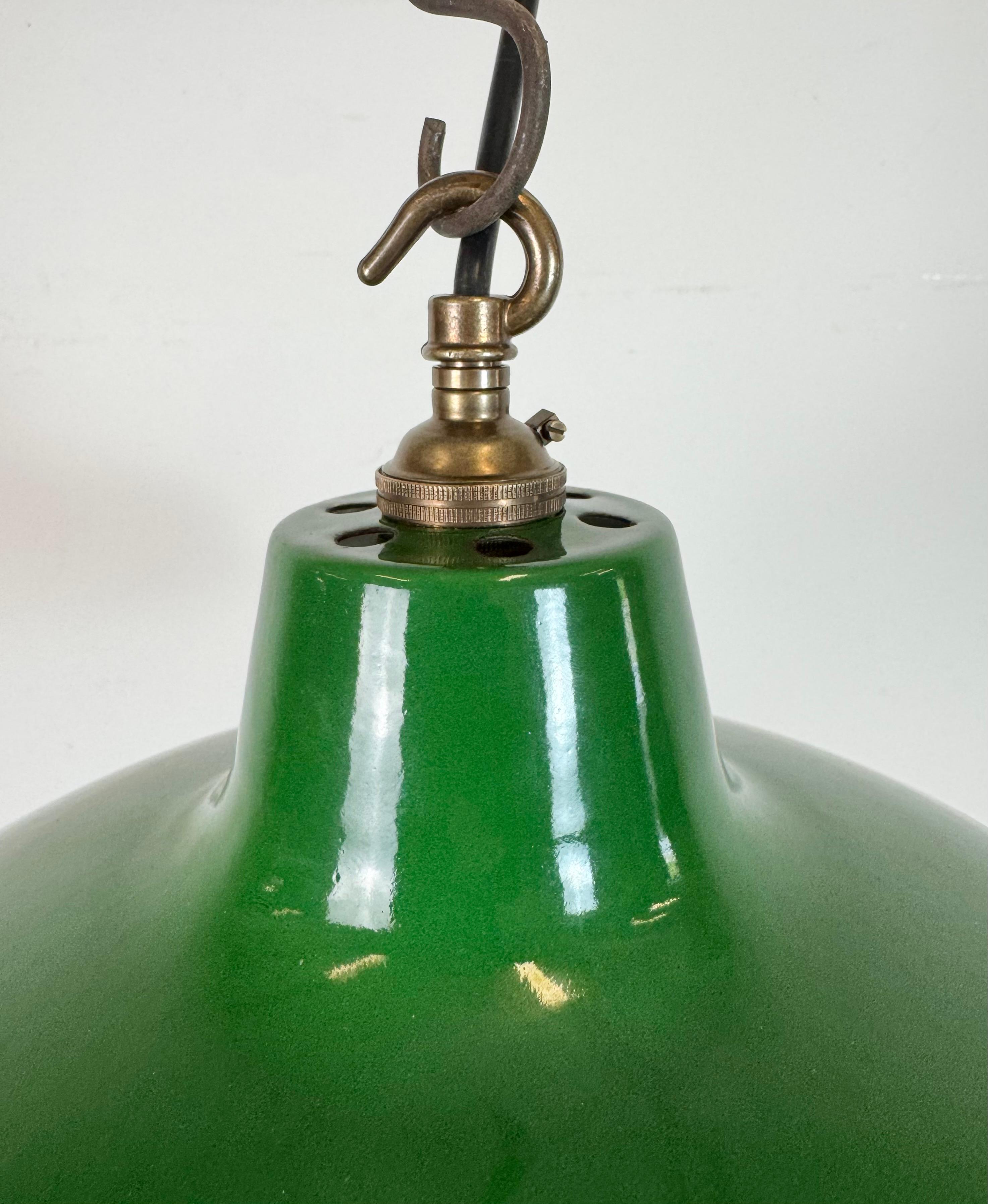 Industrial Green Enamel Factory Pendant Lamp from Revo, 1950s In Good Condition For Sale In Kojetice, CZ