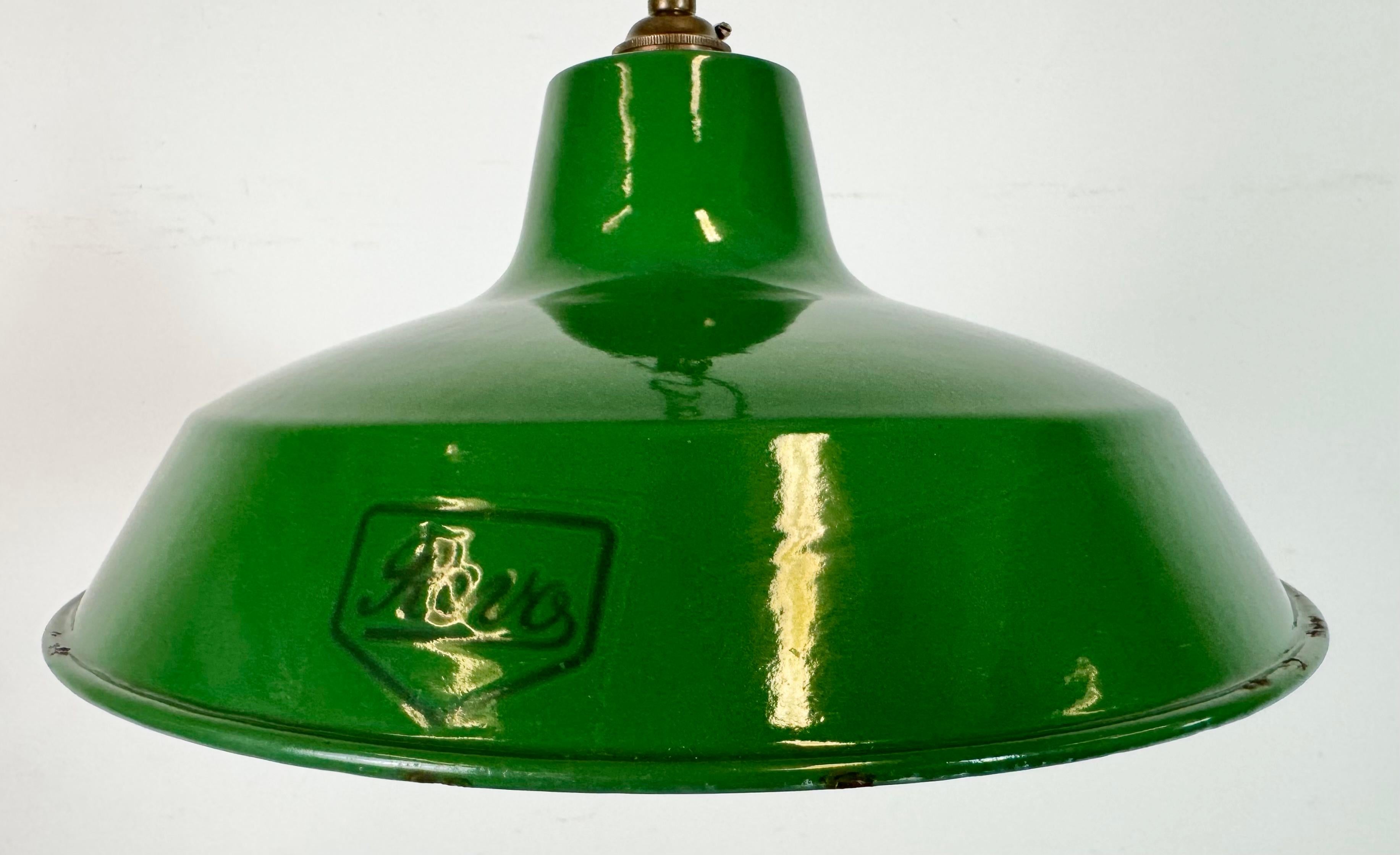 20th Century Industrial Green Enamel Factory Pendant Lamp from Revo, 1950s For Sale