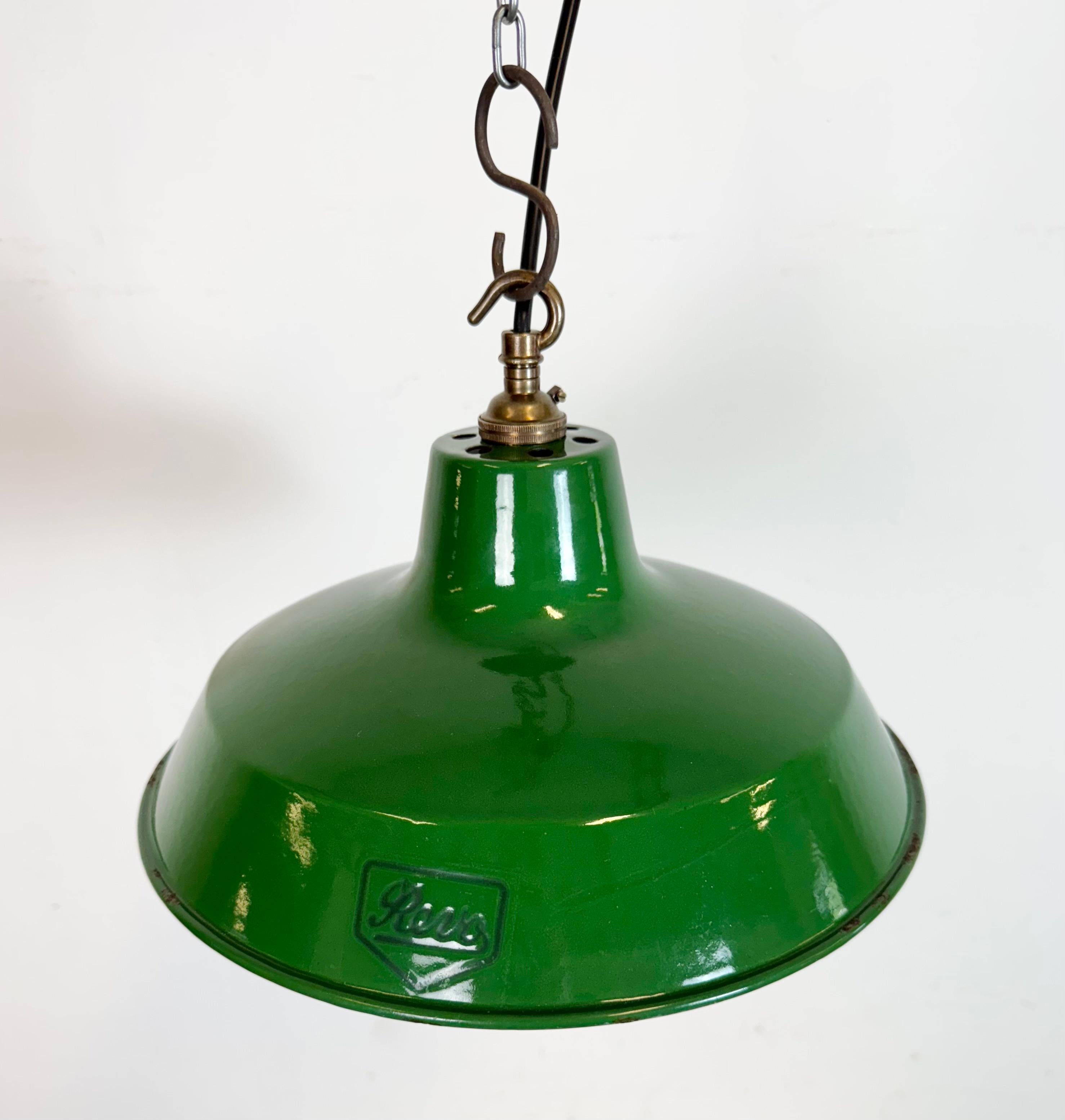 Industrial Green Enamel Factory Pendant Lamp from Revo, 1950s For Sale 1