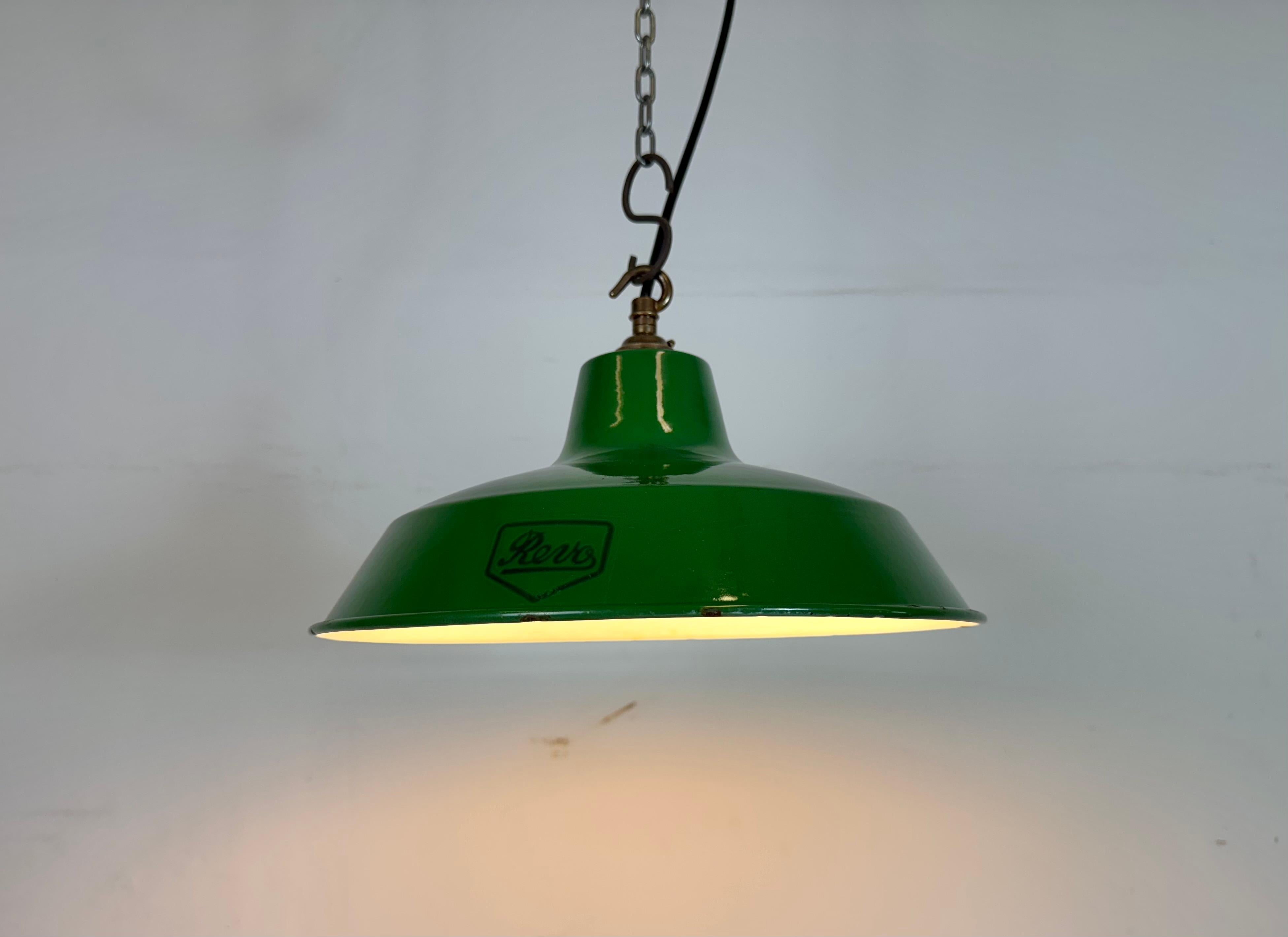 Industrial Green Enamel Factory Pendant Lamp from Revo, 1950s For Sale 3