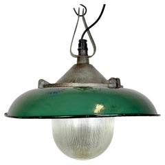 Industrial Green Enamel Factory Pendant Lamp in Cast Iron, 1960s