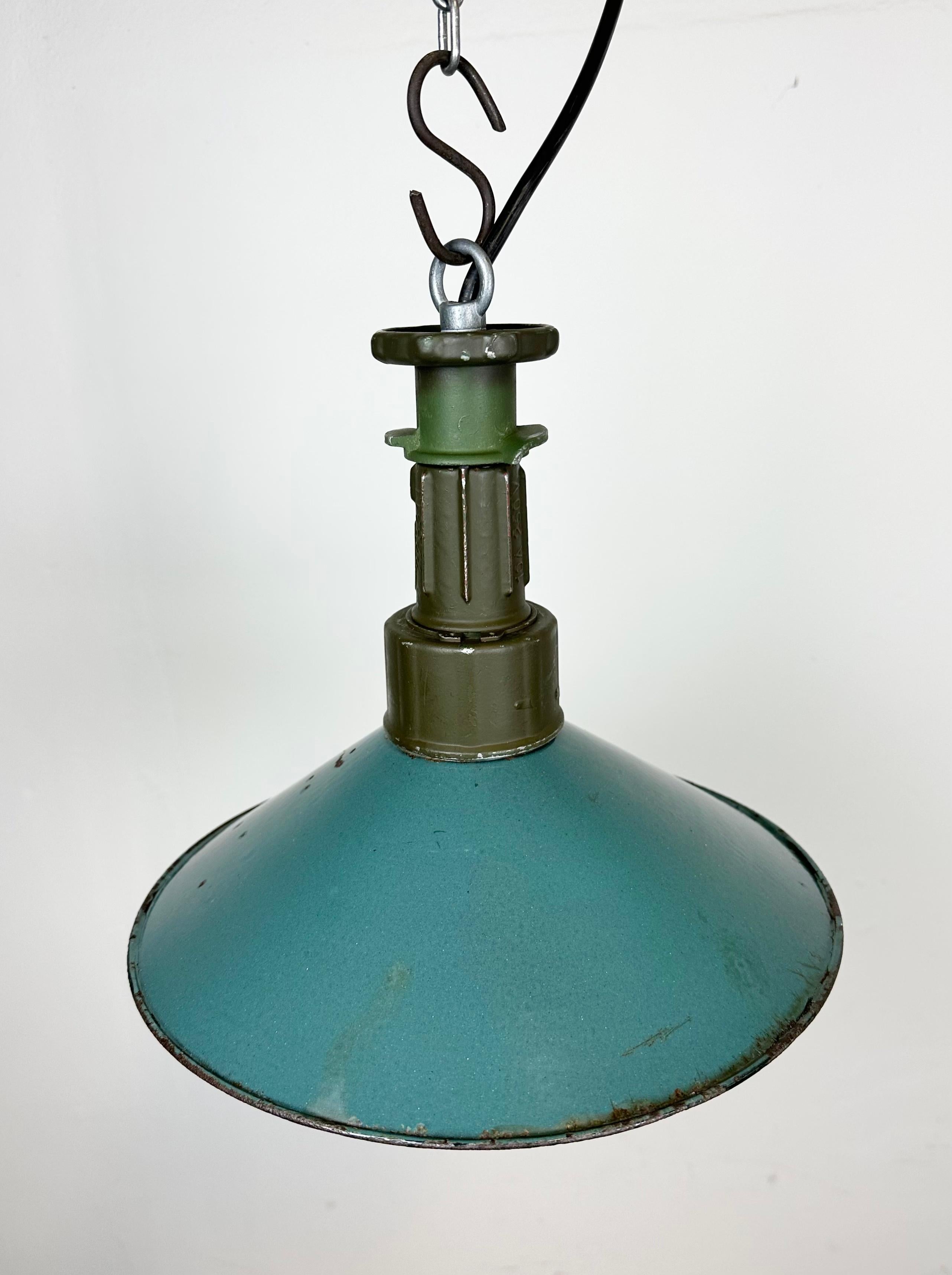 Aluminum Industrial Green Enamel Factory Pendant Lamp with Cast Aluminium Top, 1960s For Sale