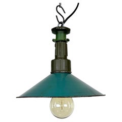 Vintage Industrial Green Enamel Factory Pendant Lamp with Cast Aluminium Top, 1960s