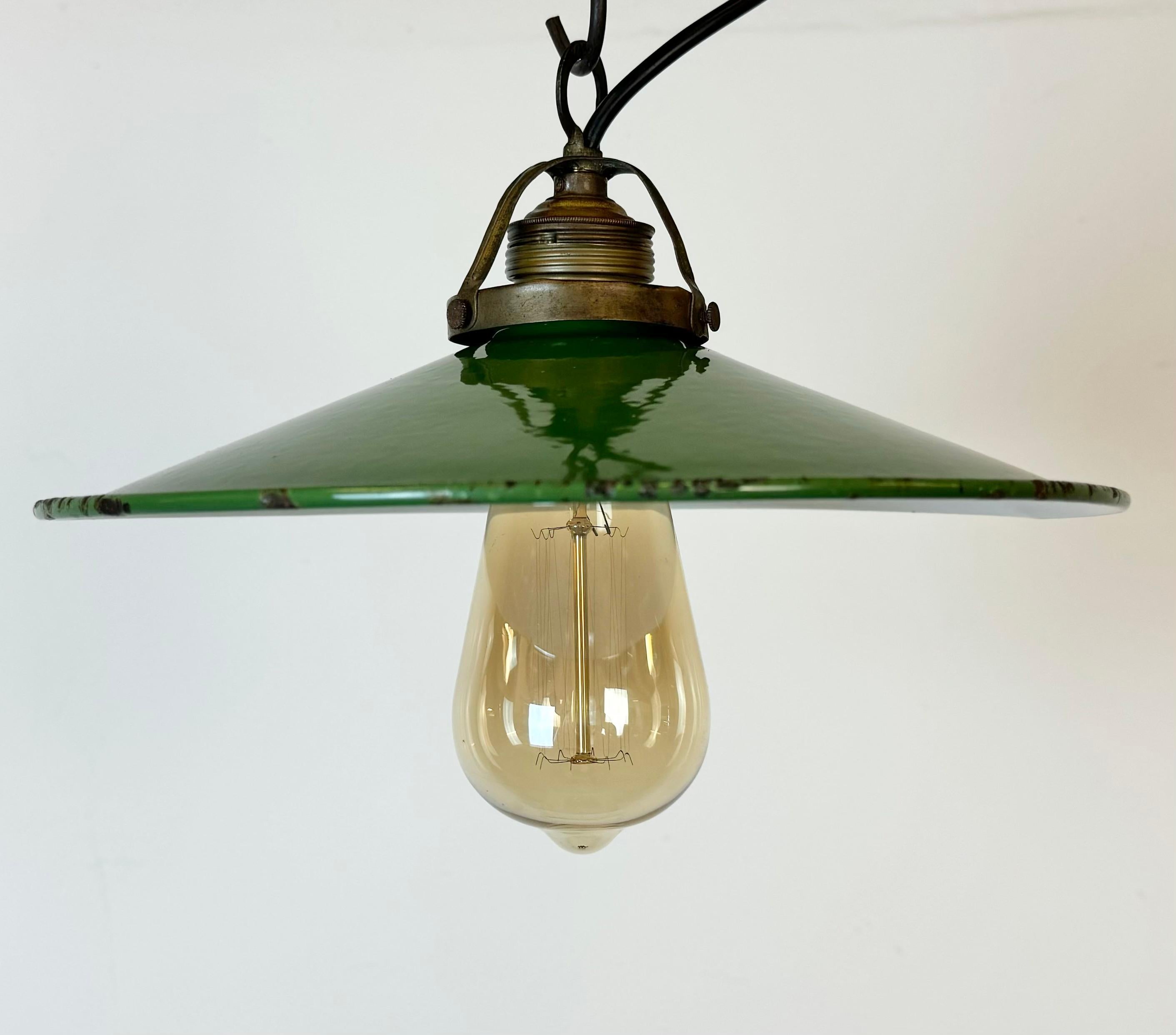 Czech Industrial Green Enamel Light, 1930s For Sale