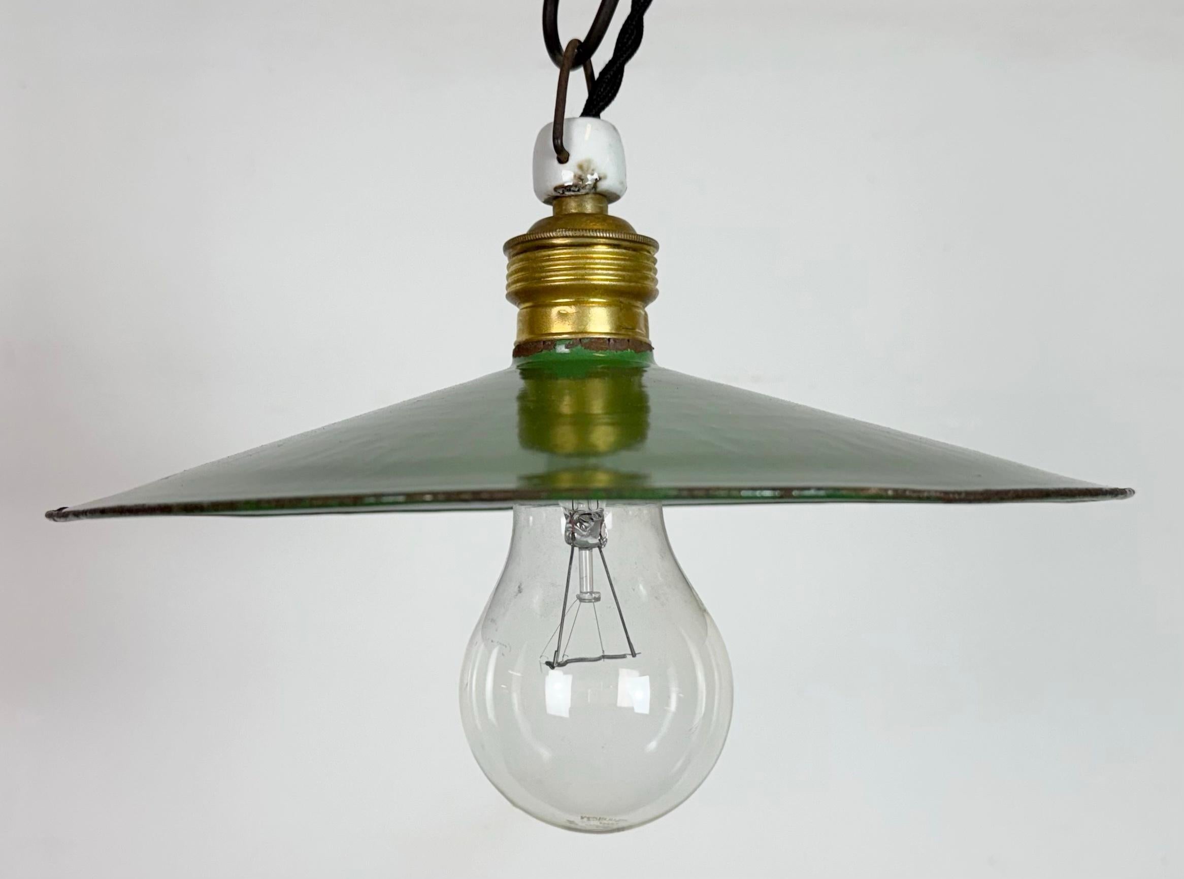 Czech Industrial Green Enamel Light, 1930s For Sale