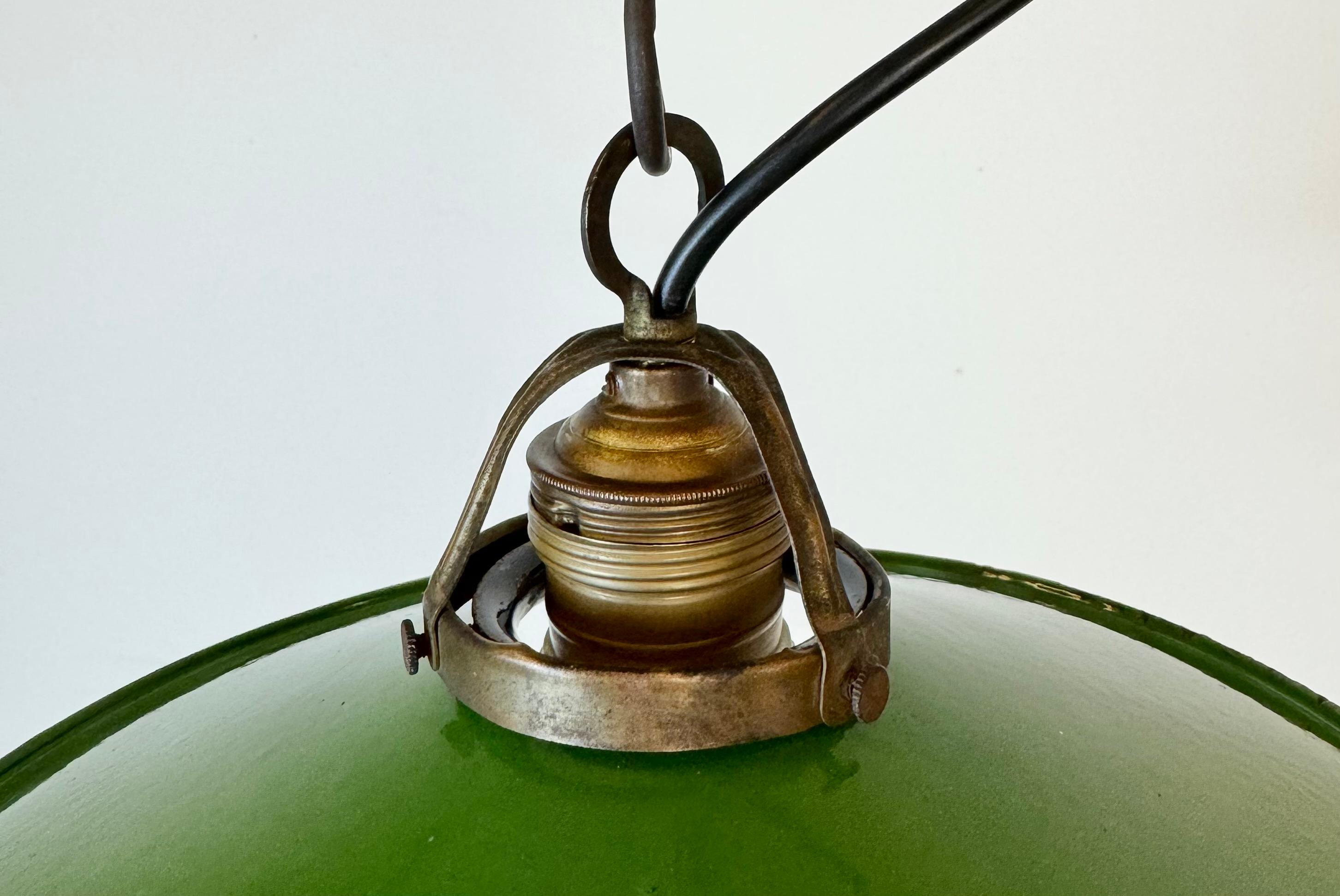 Industrial Green Enamel Light, 1930s In Good Condition For Sale In Kojetice, CZ