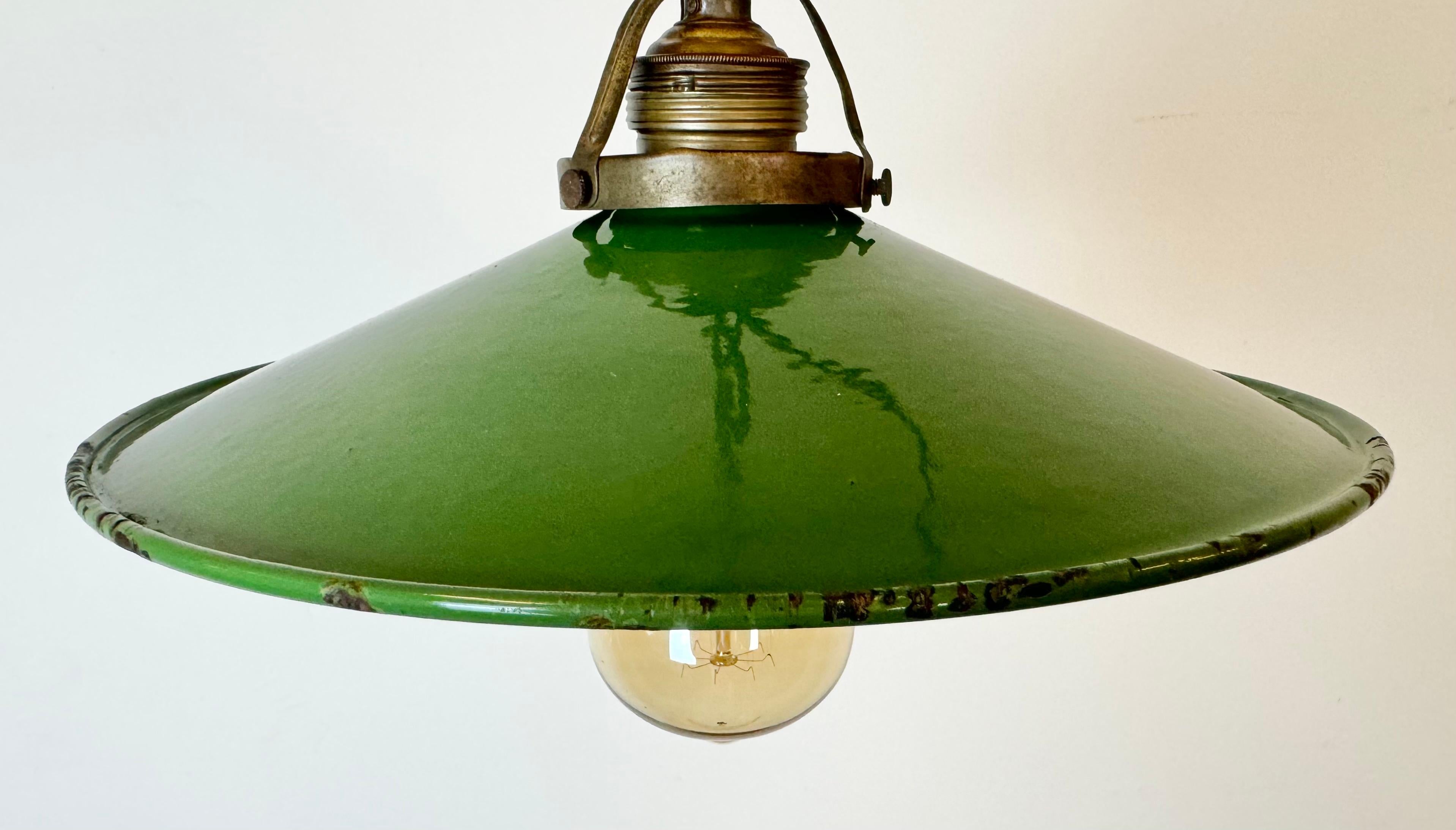 20th Century Industrial Green Enamel Light, 1930s For Sale