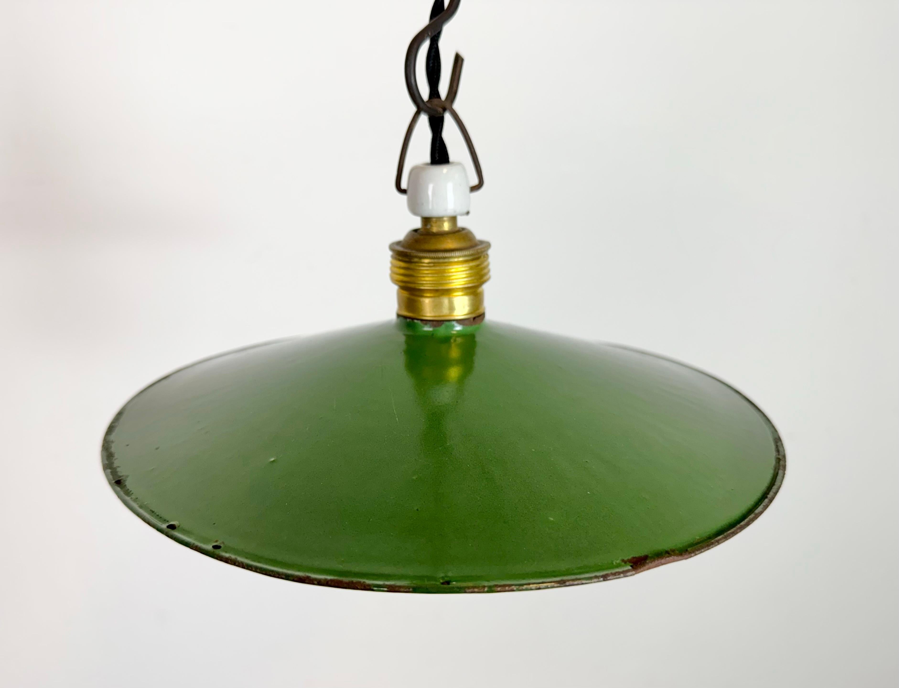 20th Century Industrial Green Enamel Light, 1930s For Sale