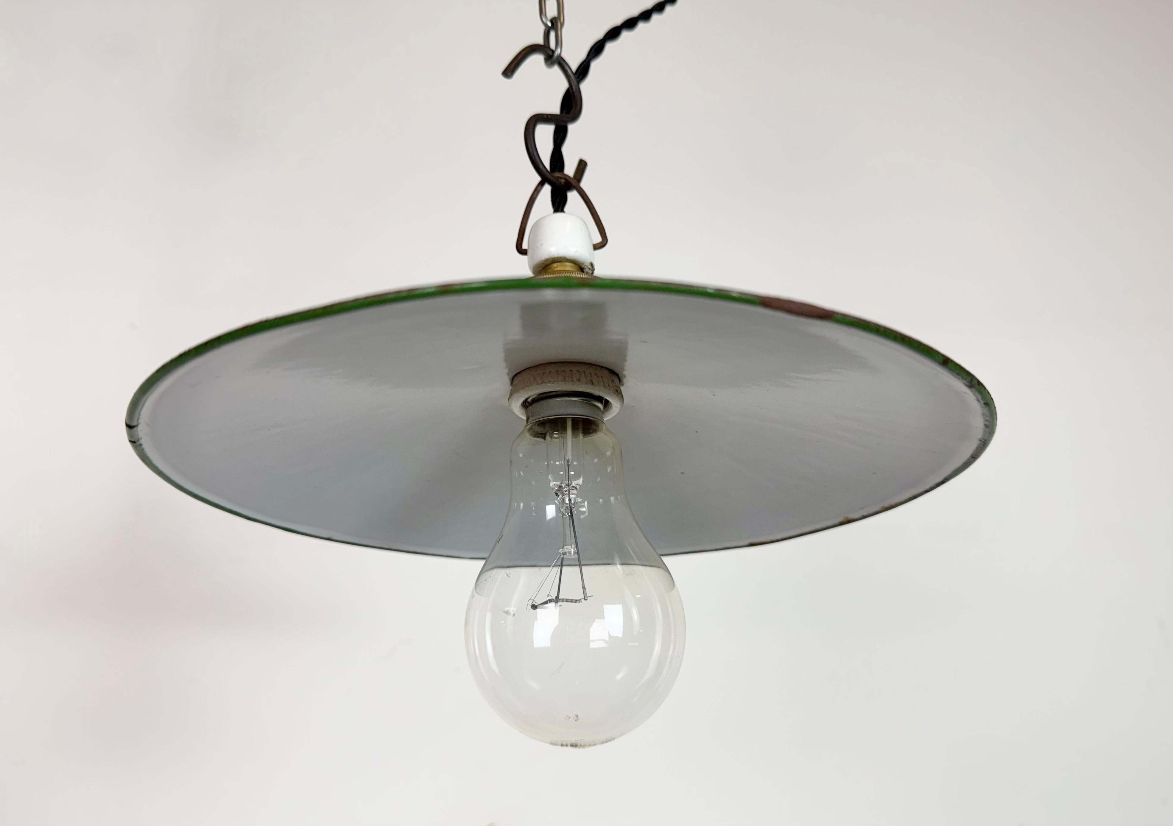 Brass Industrial Green Enamel Light, 1930s For Sale