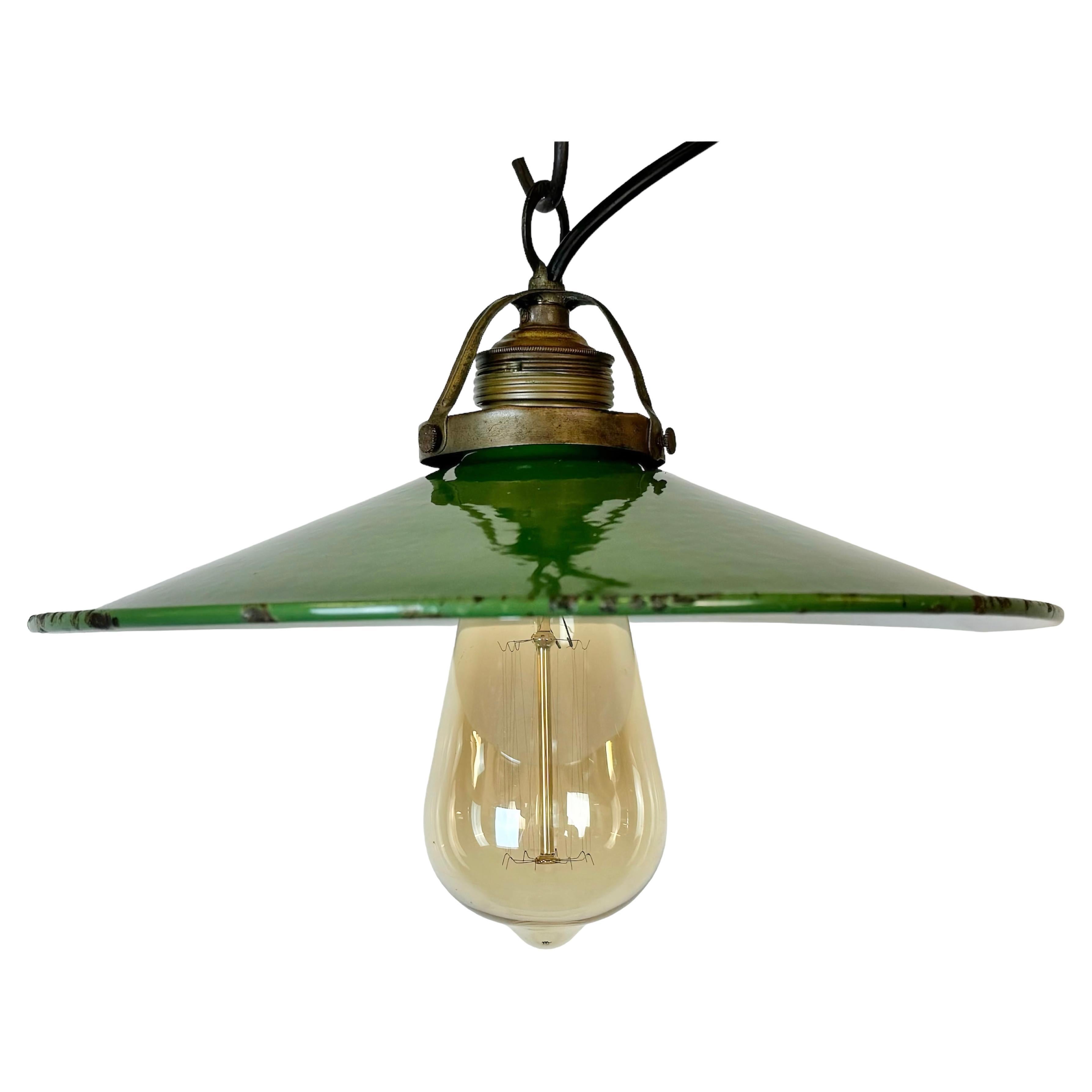 Industrial Green Enamel Light, 1930s For Sale