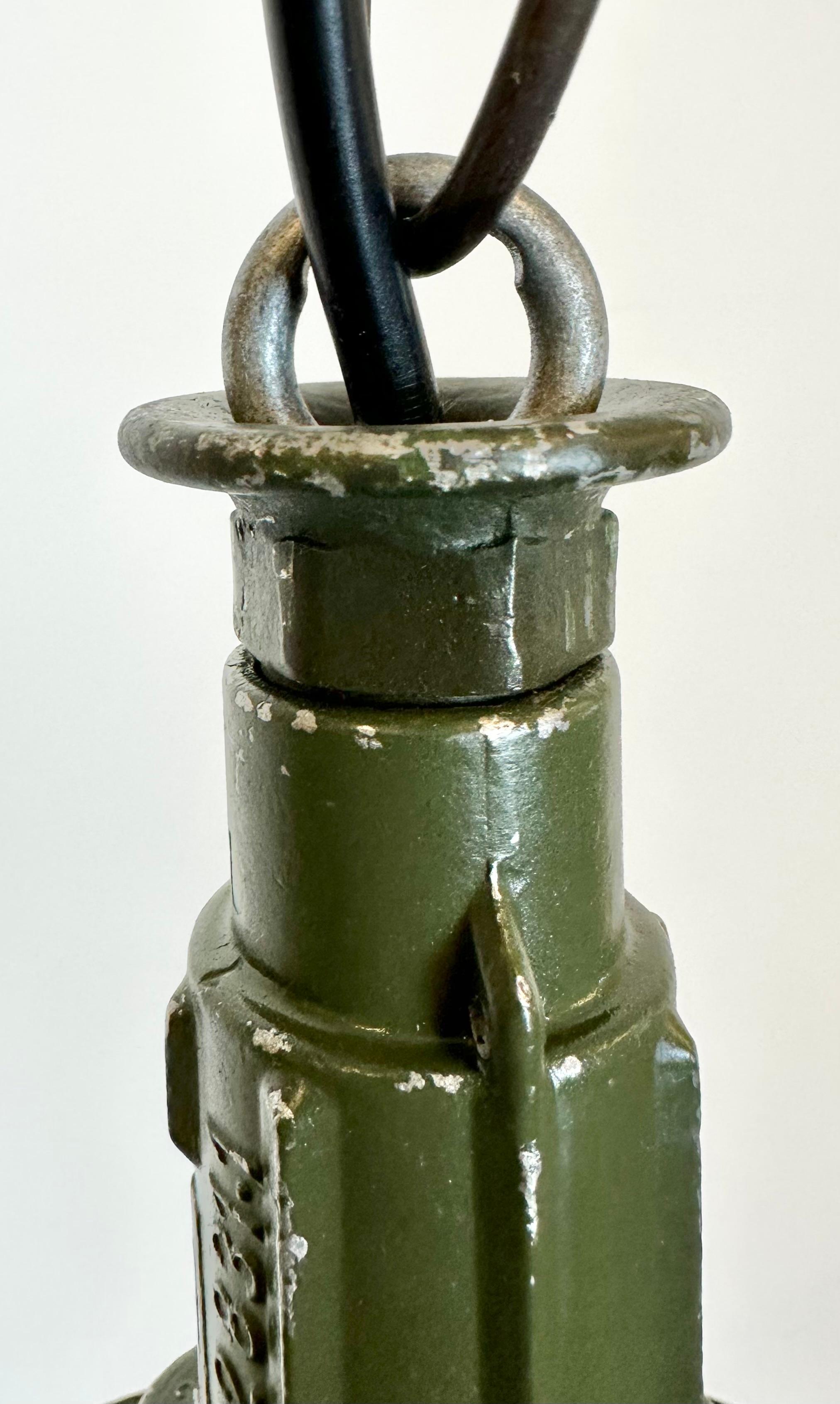 Aluminum Industrial Green Enamel Military Pendant Lamp with Cast Aluminium Top, 1960s For Sale