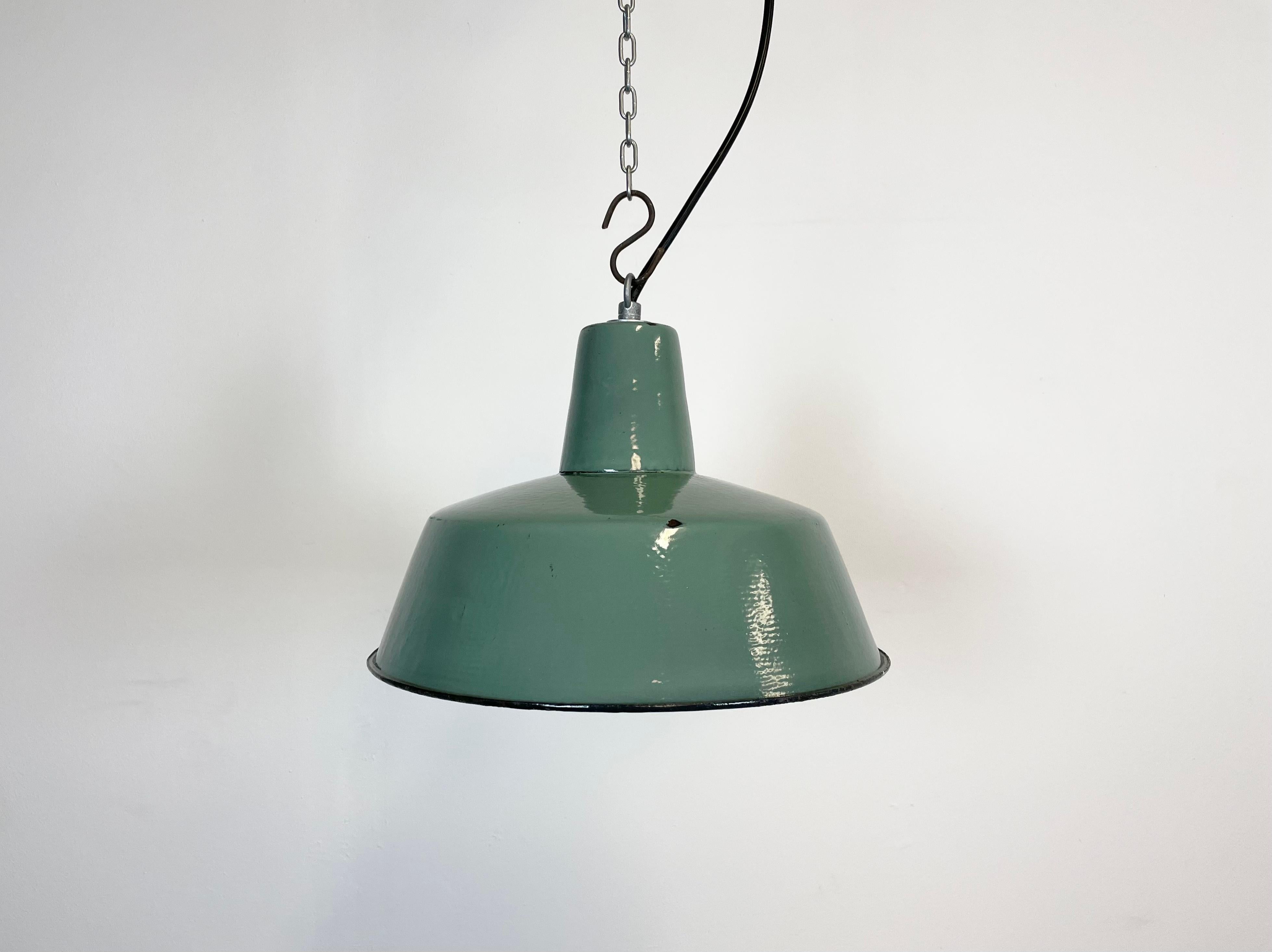 Polish Industrial Green Enamel Pendant Lamp, 1960s
