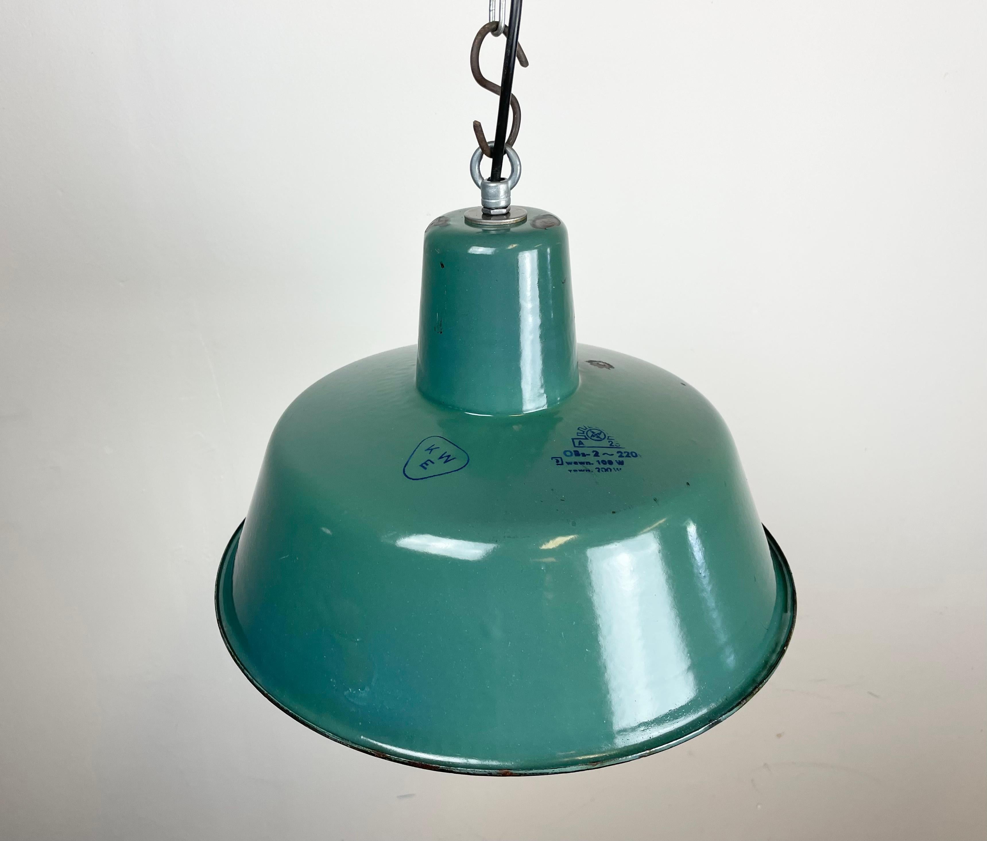 Iron Industrial Green Enamel Pendant Lamp, 1960s For Sale