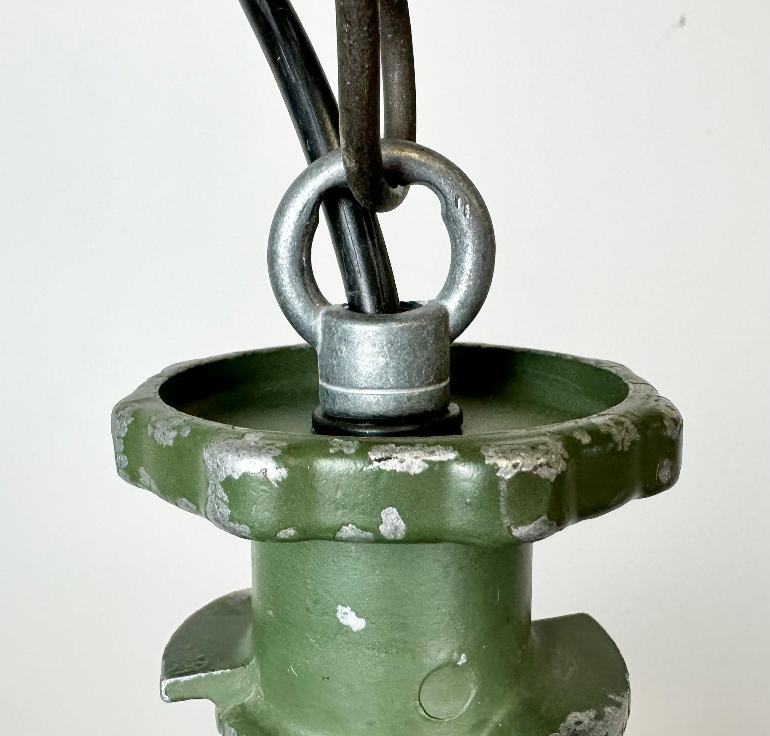 20th Century Industrial Green Enamel Pendant Lamp with Cast Aluminium Top, 1960 For Sale