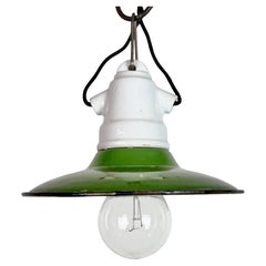 Industrial Green Enamel Pendant Light, 1950s