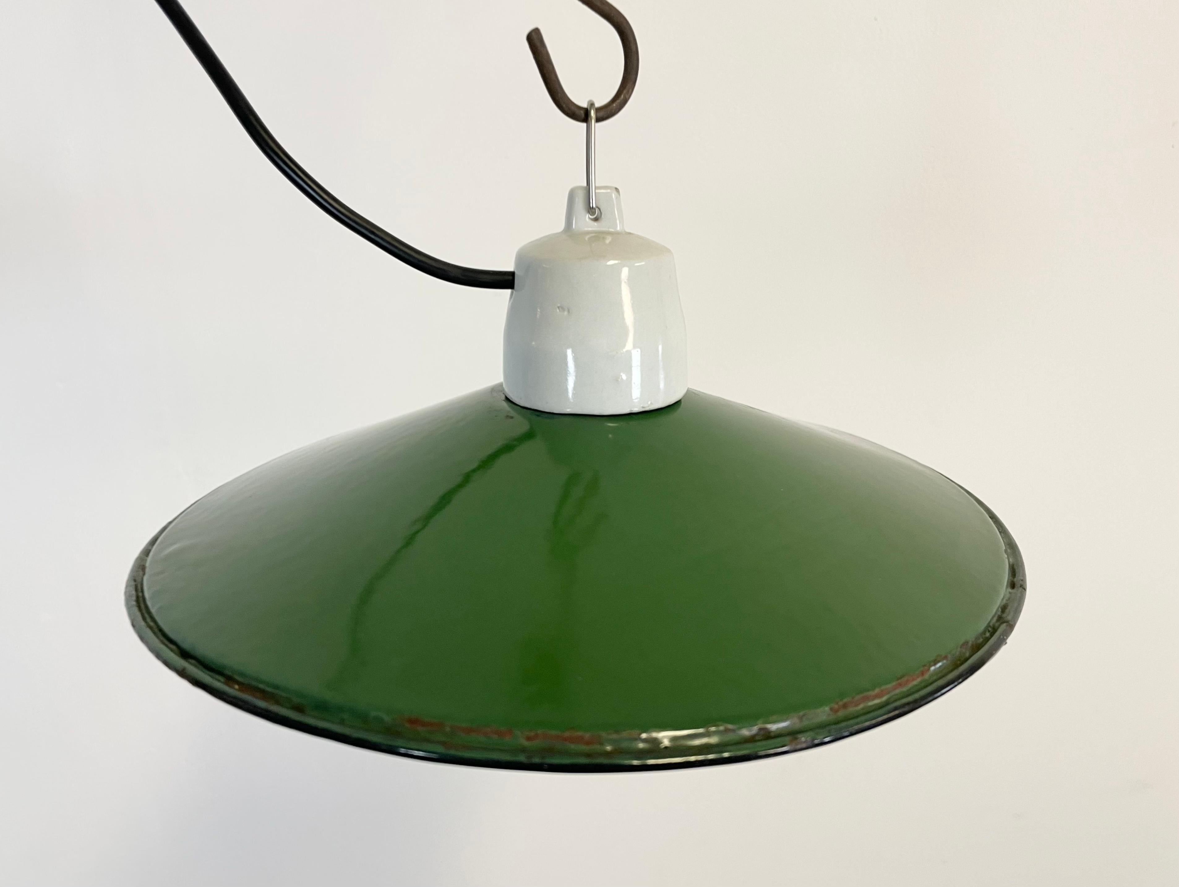 Polish Industrial Green Enamel Pendant Light, 1970s