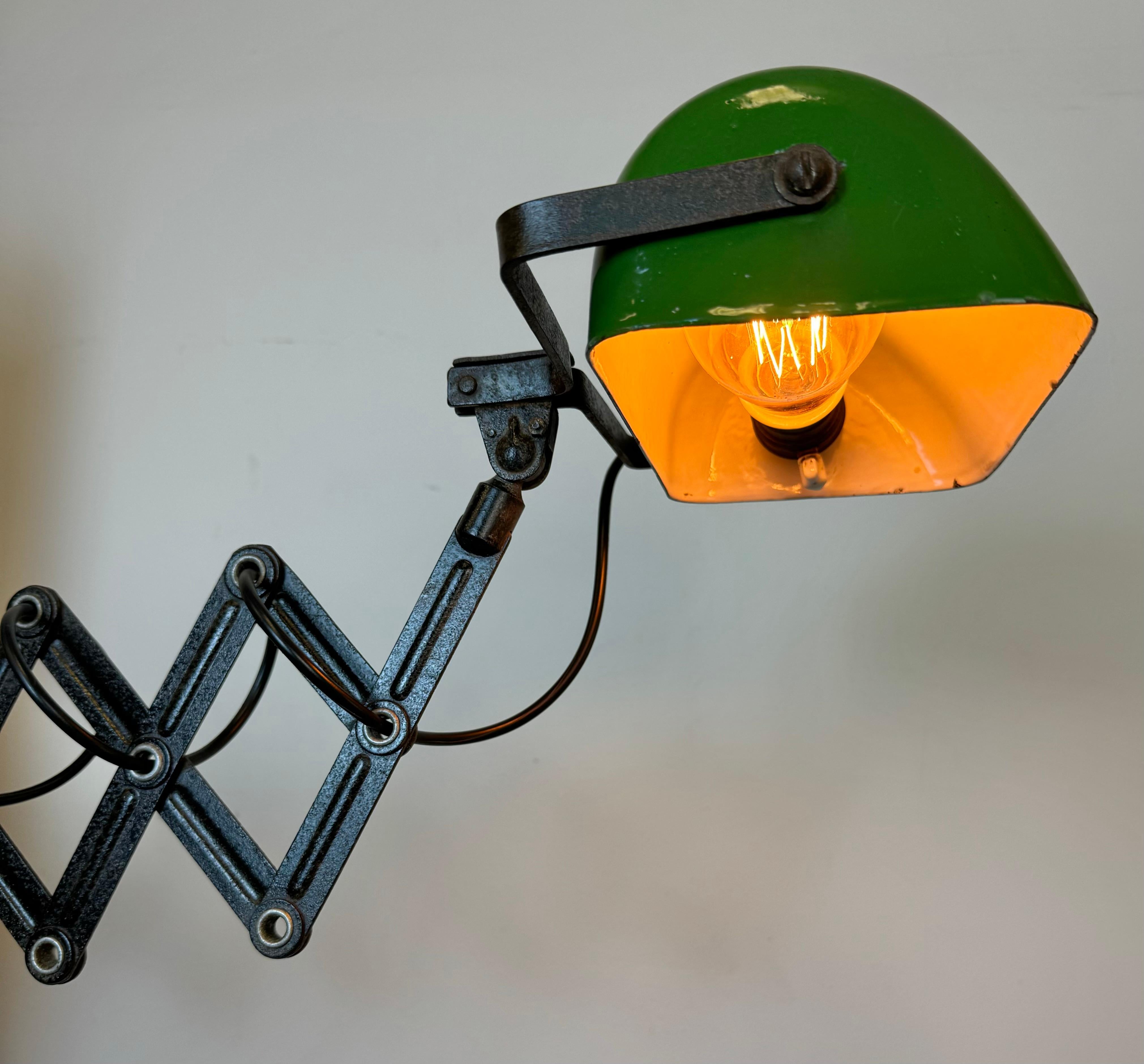 Industrial Green Enamel Scissor Wall Lamp, 1950s 14