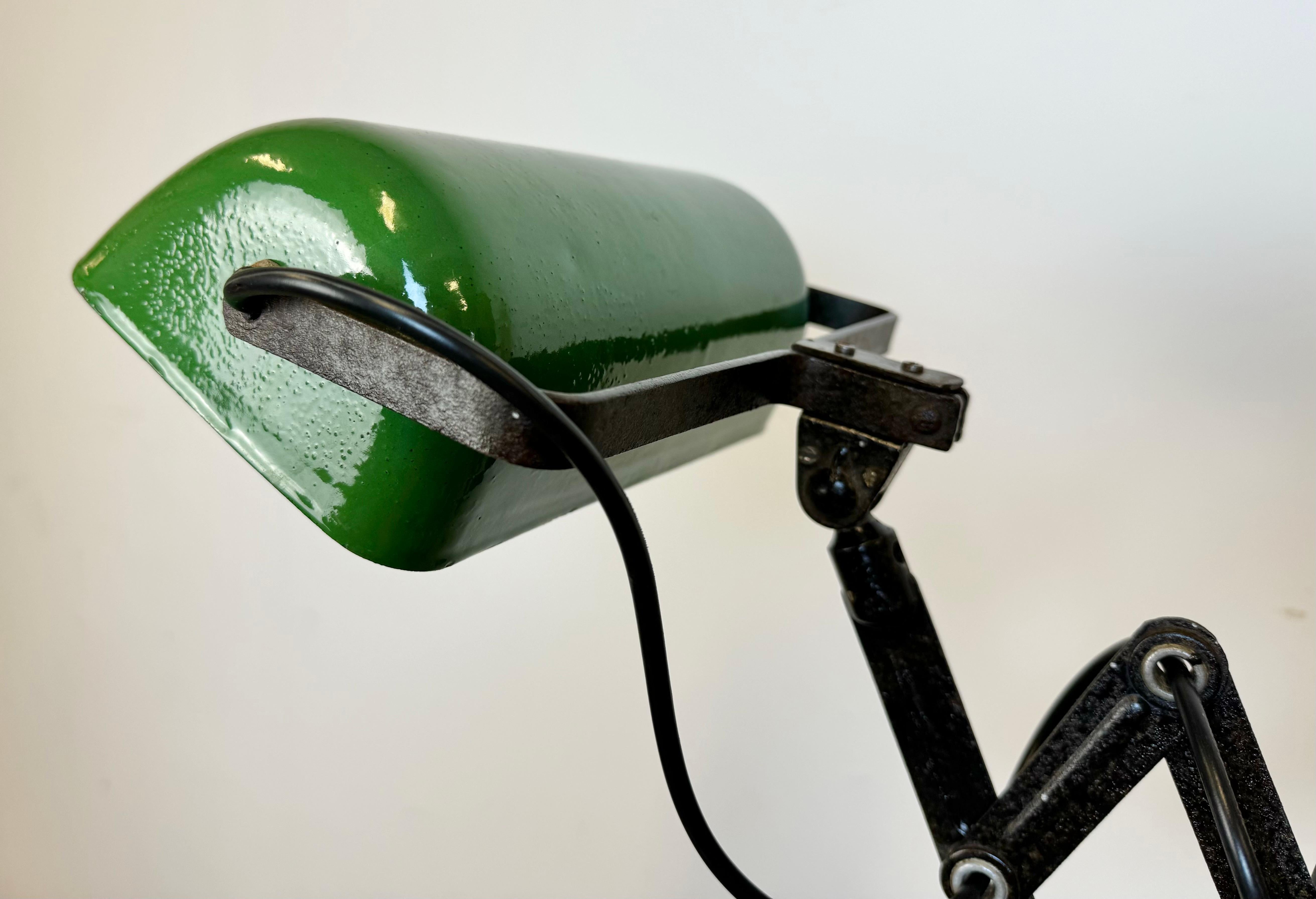 Industrial Green Enamel Scissor Wall Lamp, 1950s 1