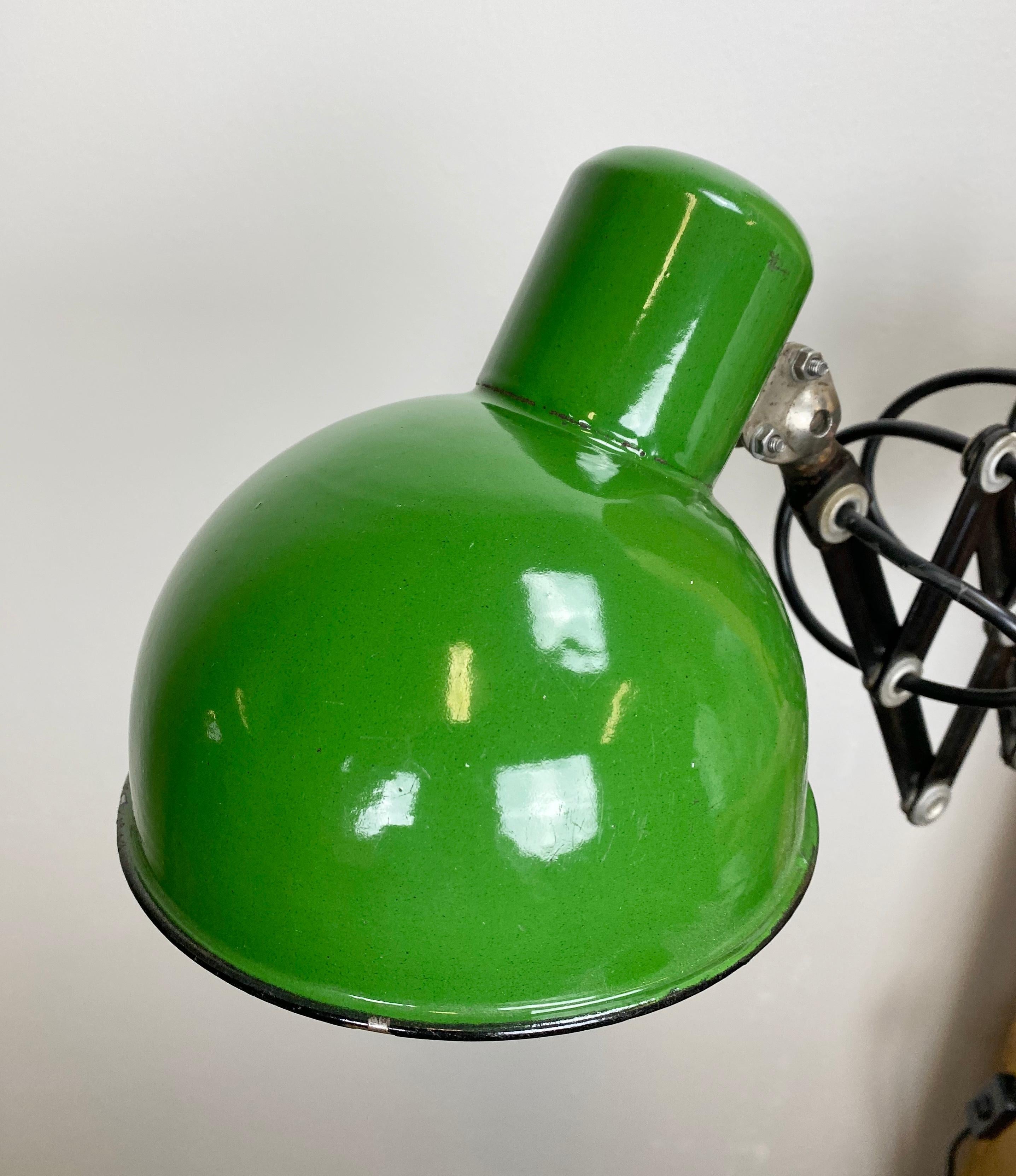 Iron Industrial Green Enamel Scissor Wall Lamp, 1950s