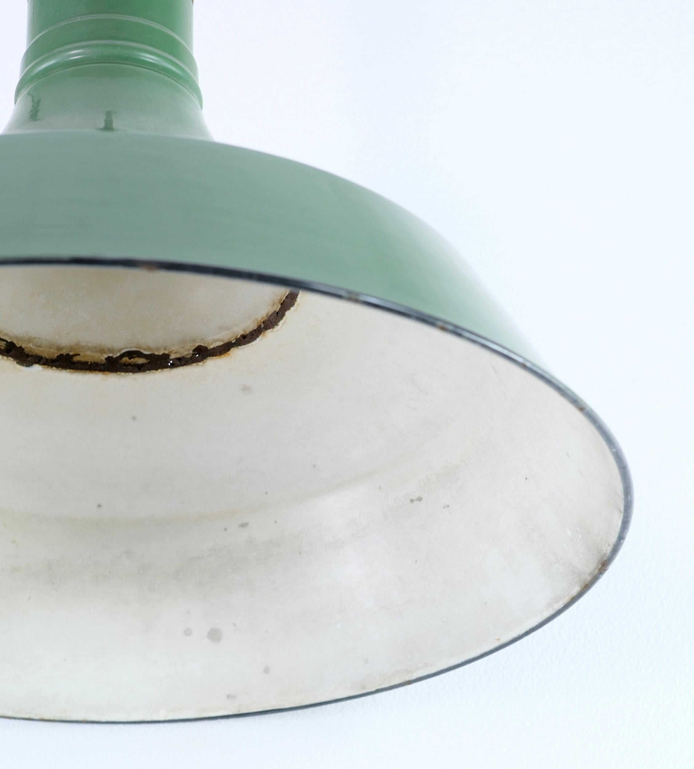 Industrial Green Enameled Pole Factory Pendant Light In Good Condition In New York, NY
