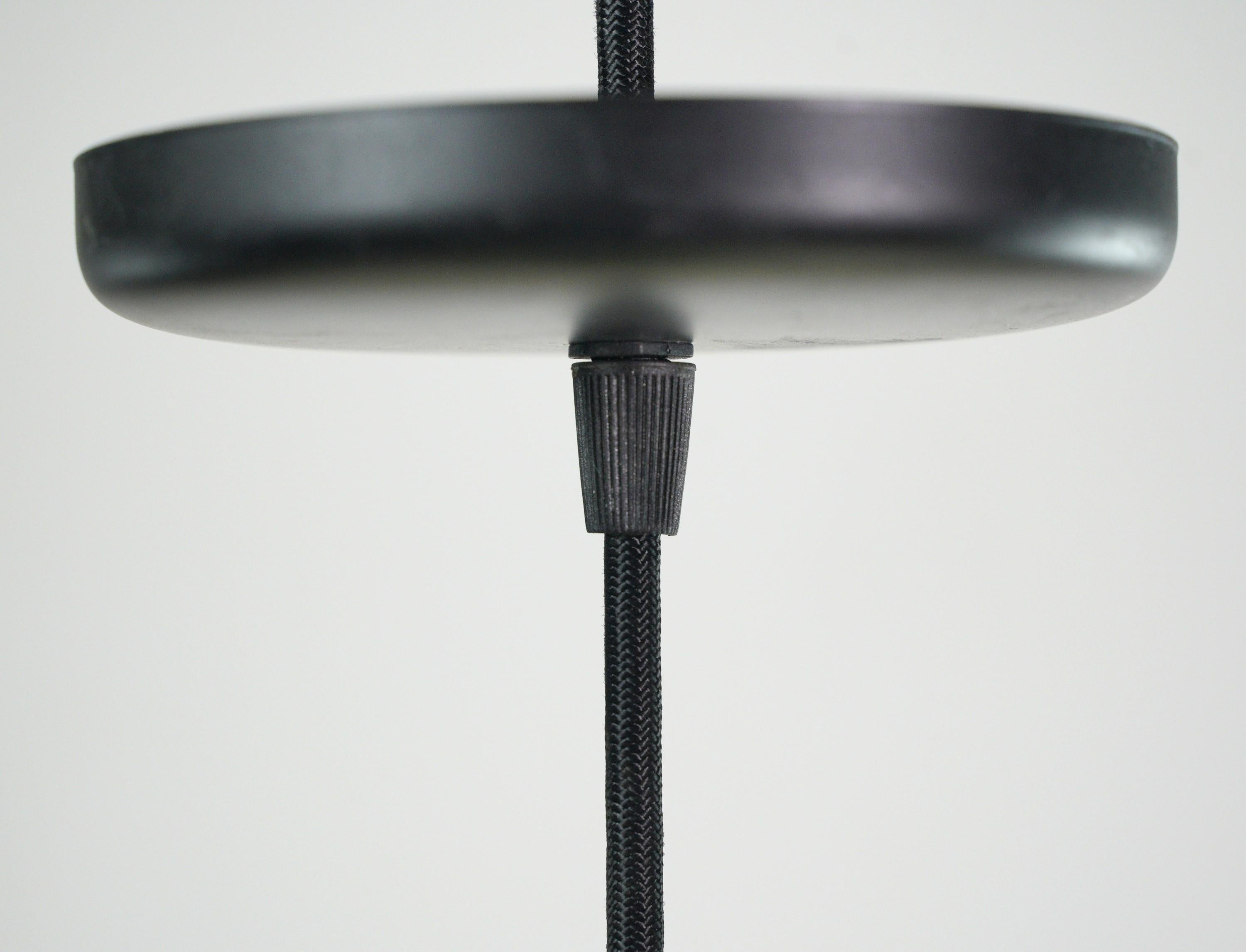 Industrial Green Enameled Steel Shade Pendant Light Black Cord For Sale 1