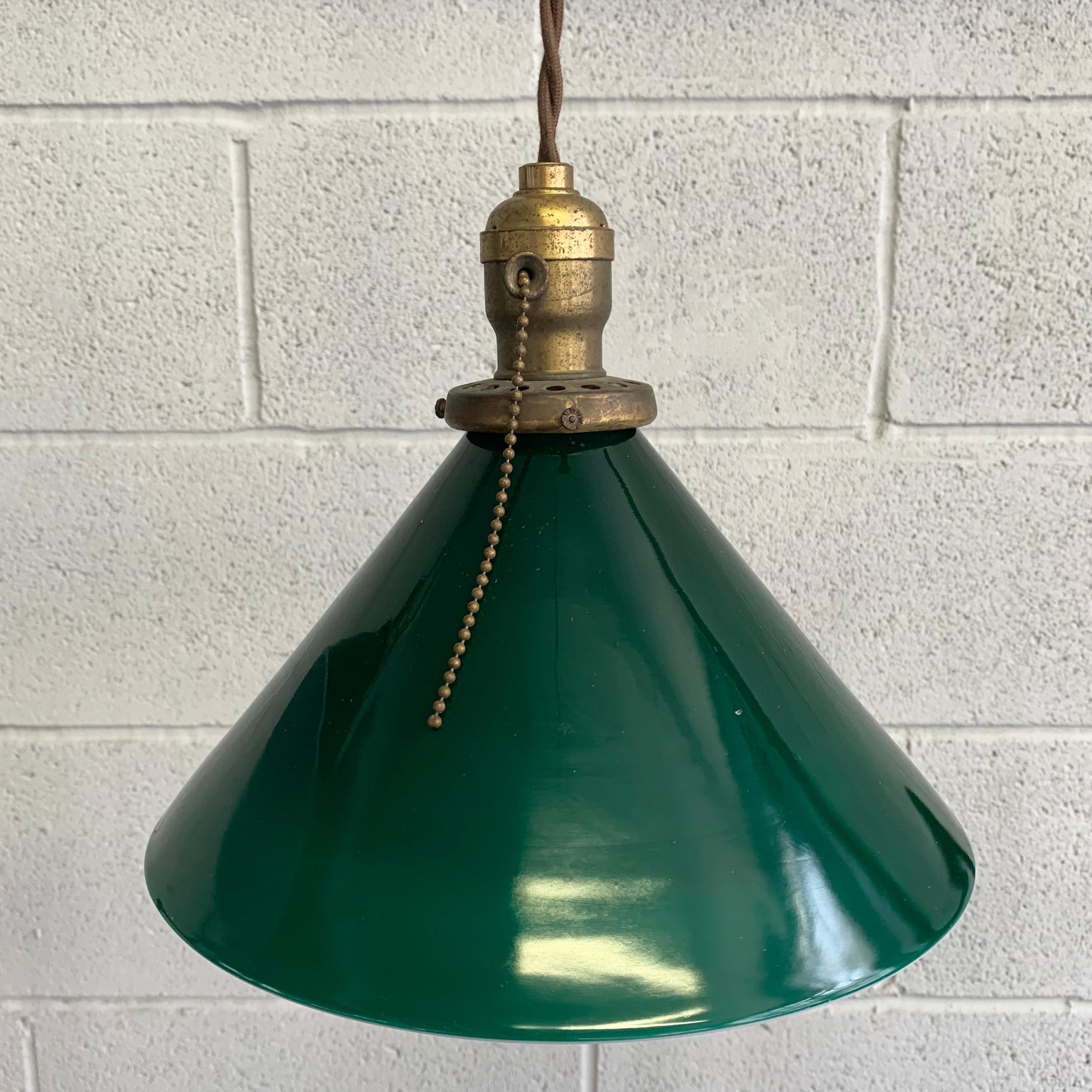Industrial Green Glass Cone Pendant Lights In Good Condition In Brooklyn, NY