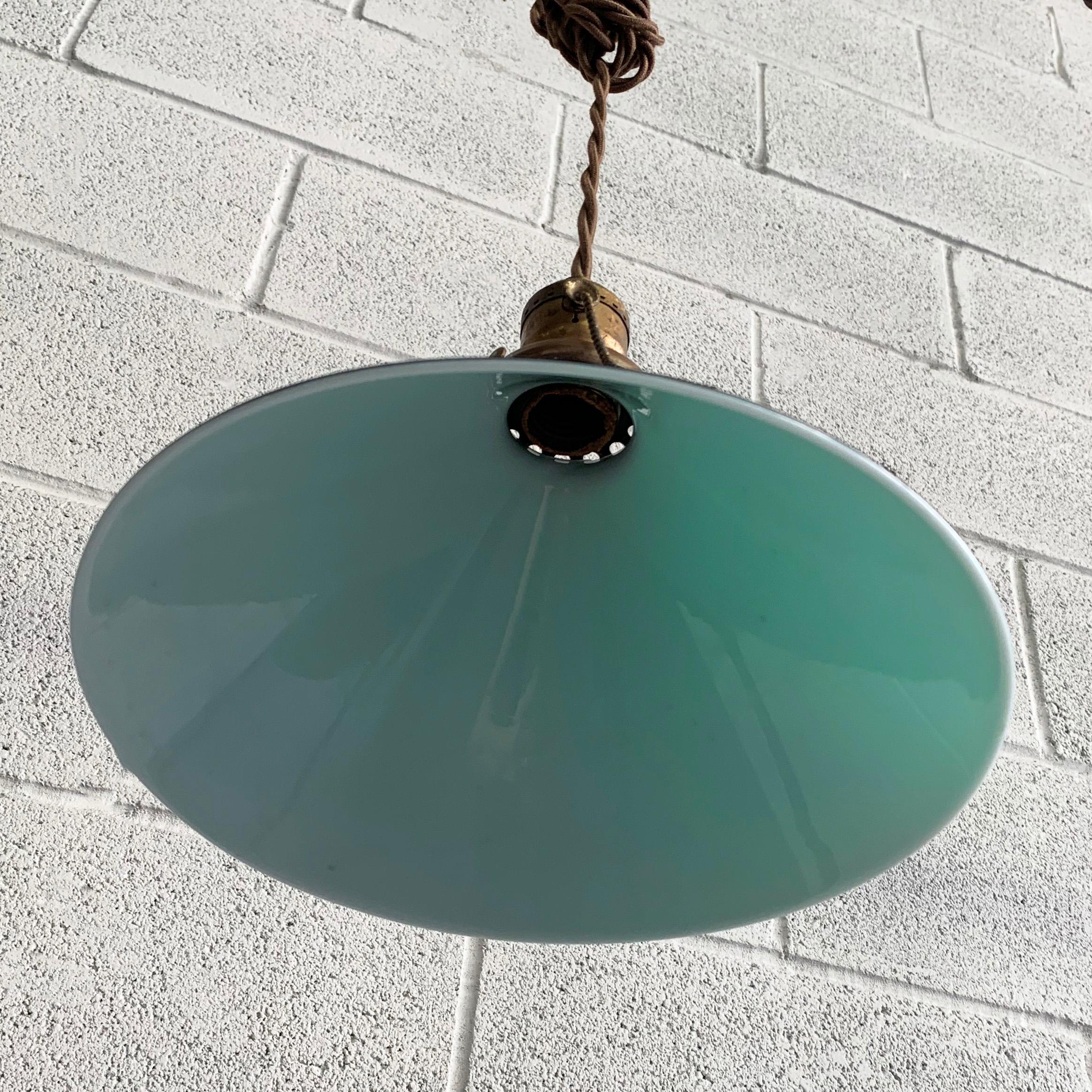 20th Century Industrial Green Glass Cone Pendant Lights